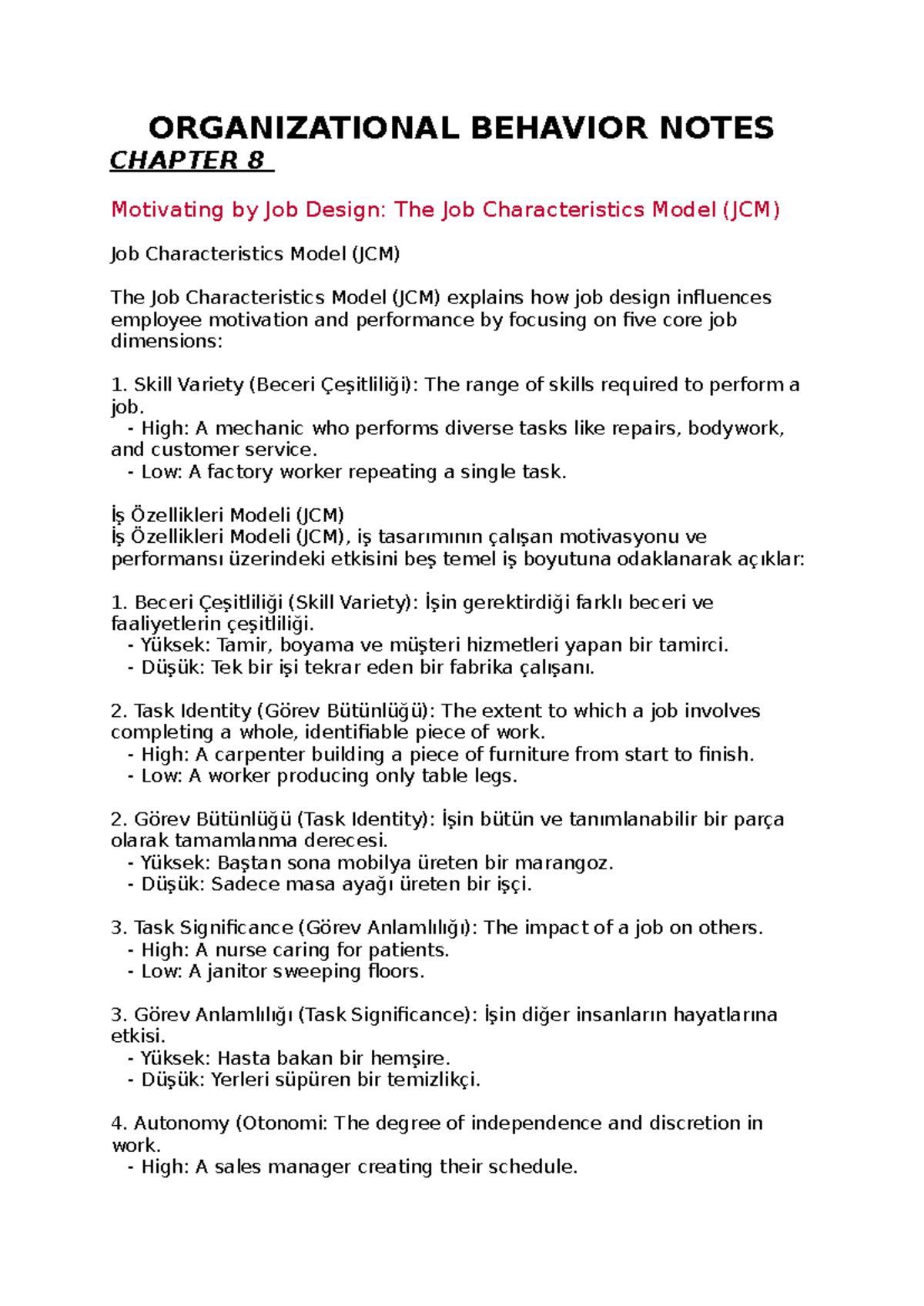 Organizational Behavior Notes - ORGANIZATIONAL BEHAVIOR NOTES CHAPTER 8 ...