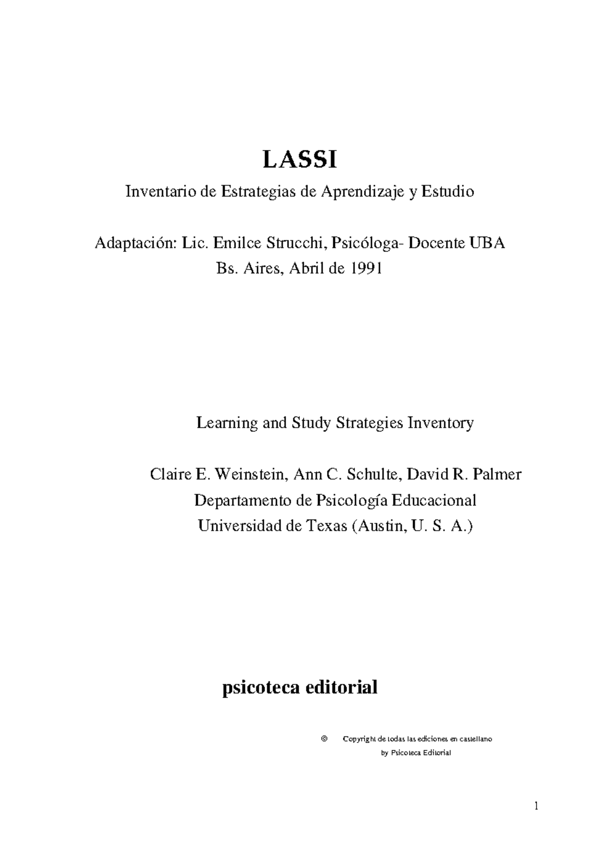 Manual de Usuario del LASSI - Estrategias de Aprendizaje PMA 2023 - Document Preview