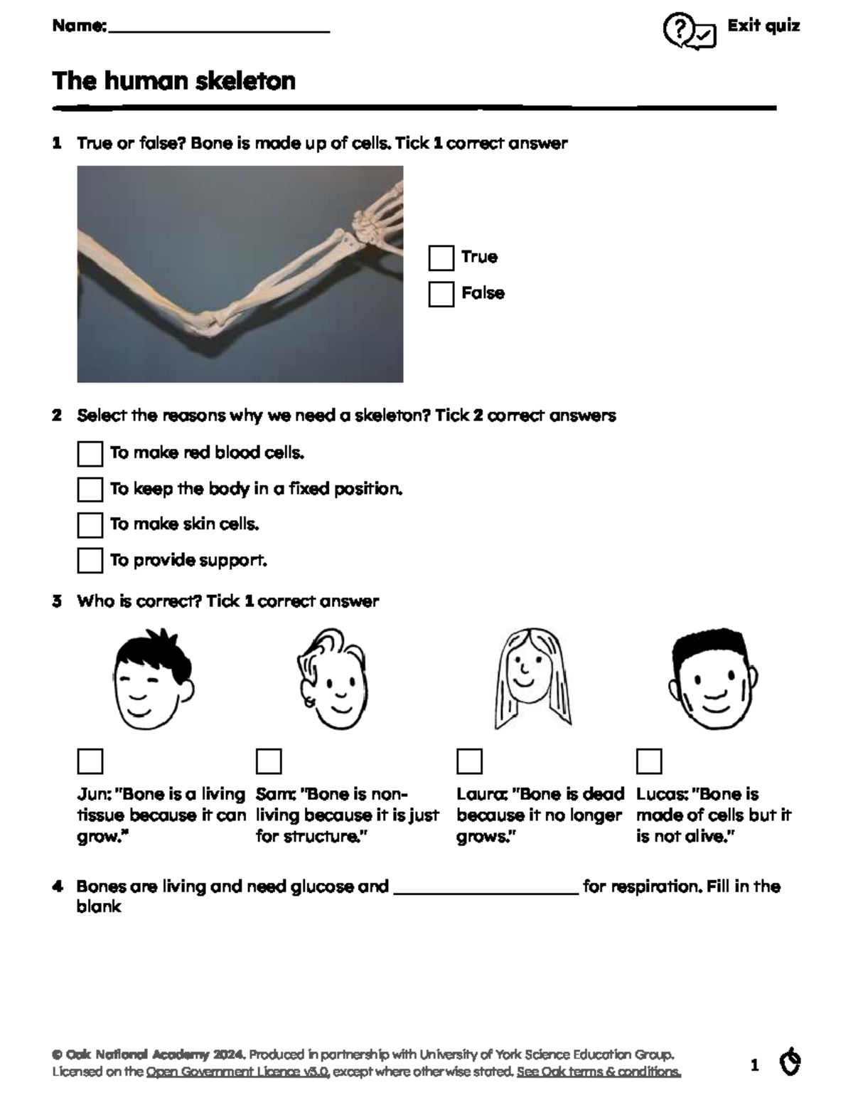Skeletal System Exit Quiz Questions - Science 101 - Studocu