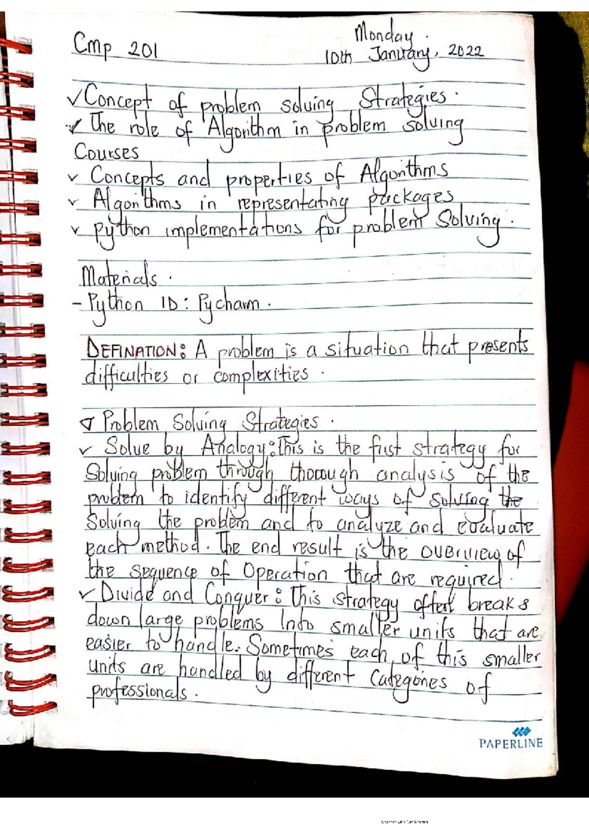 CMP 201 Lecture Notes: Problem Solving Strategies & Algorithms - Studocu