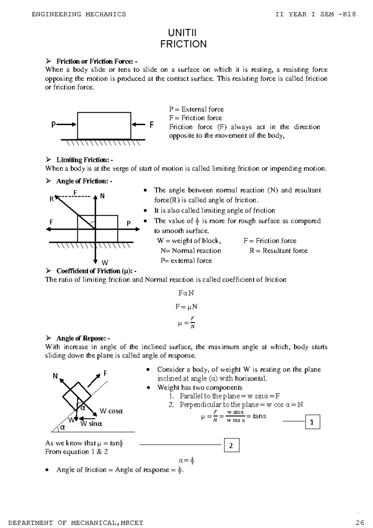 EM Digital Notes - RESULTANTS OF FORCE SYSTEM and EQUILIBRIUM OF FORCE ...