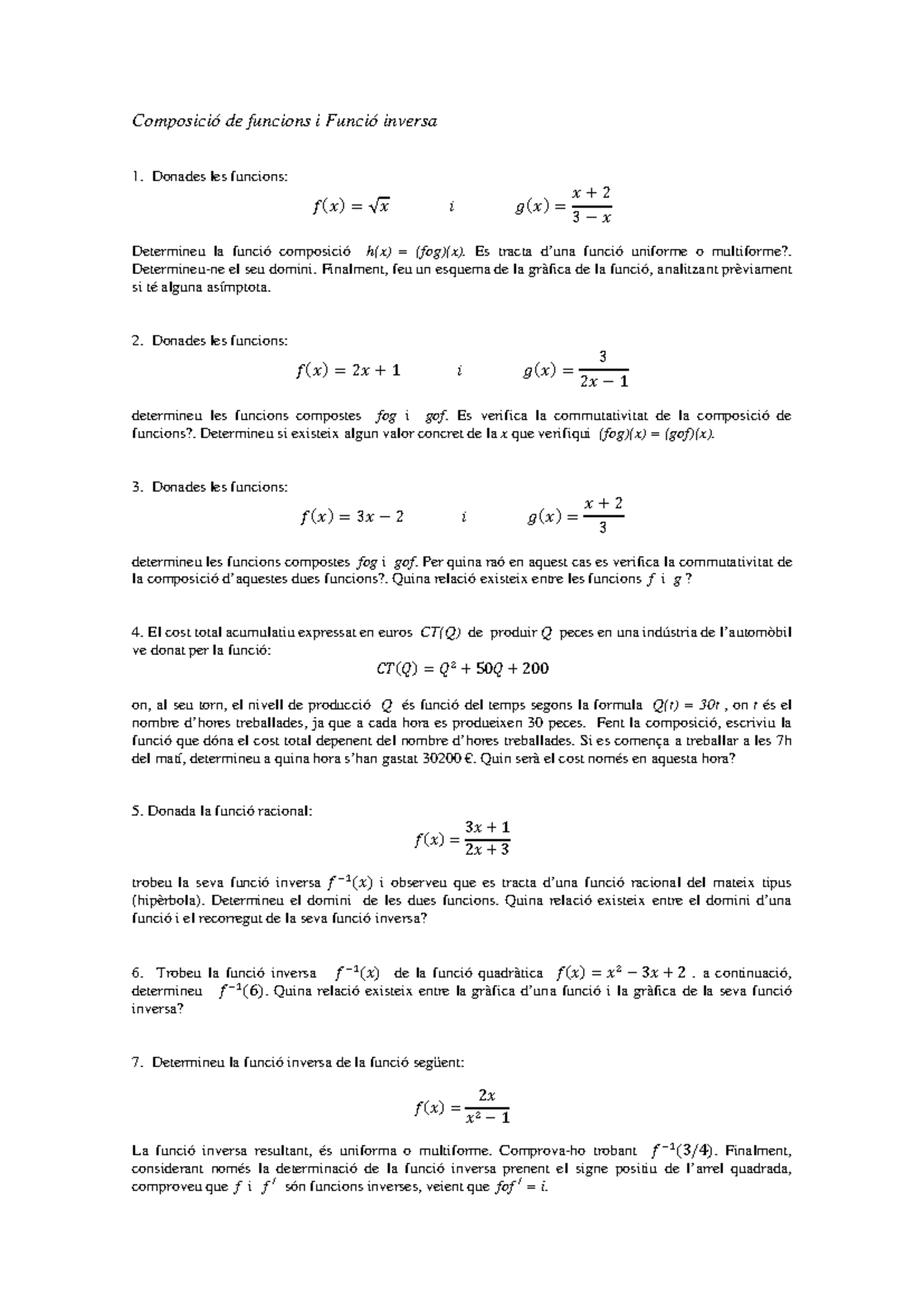 1.3. Composició I Funció Inversa - Composició de funcions i Funció ...