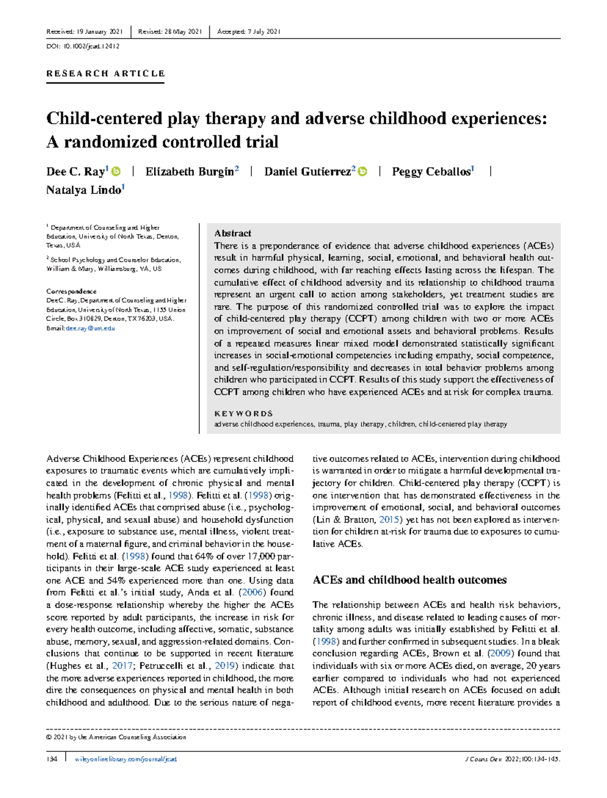 Child-Centered Play Therapy Impact on Childhood Adversity: A Study ...