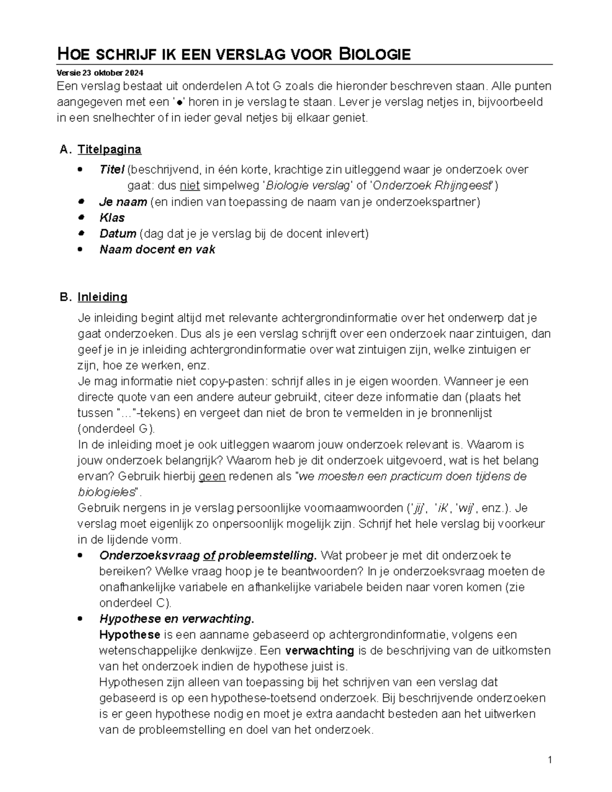 Handleiding voor het Schrijven van een Verslag Biologie (BIO101) - Okt ...