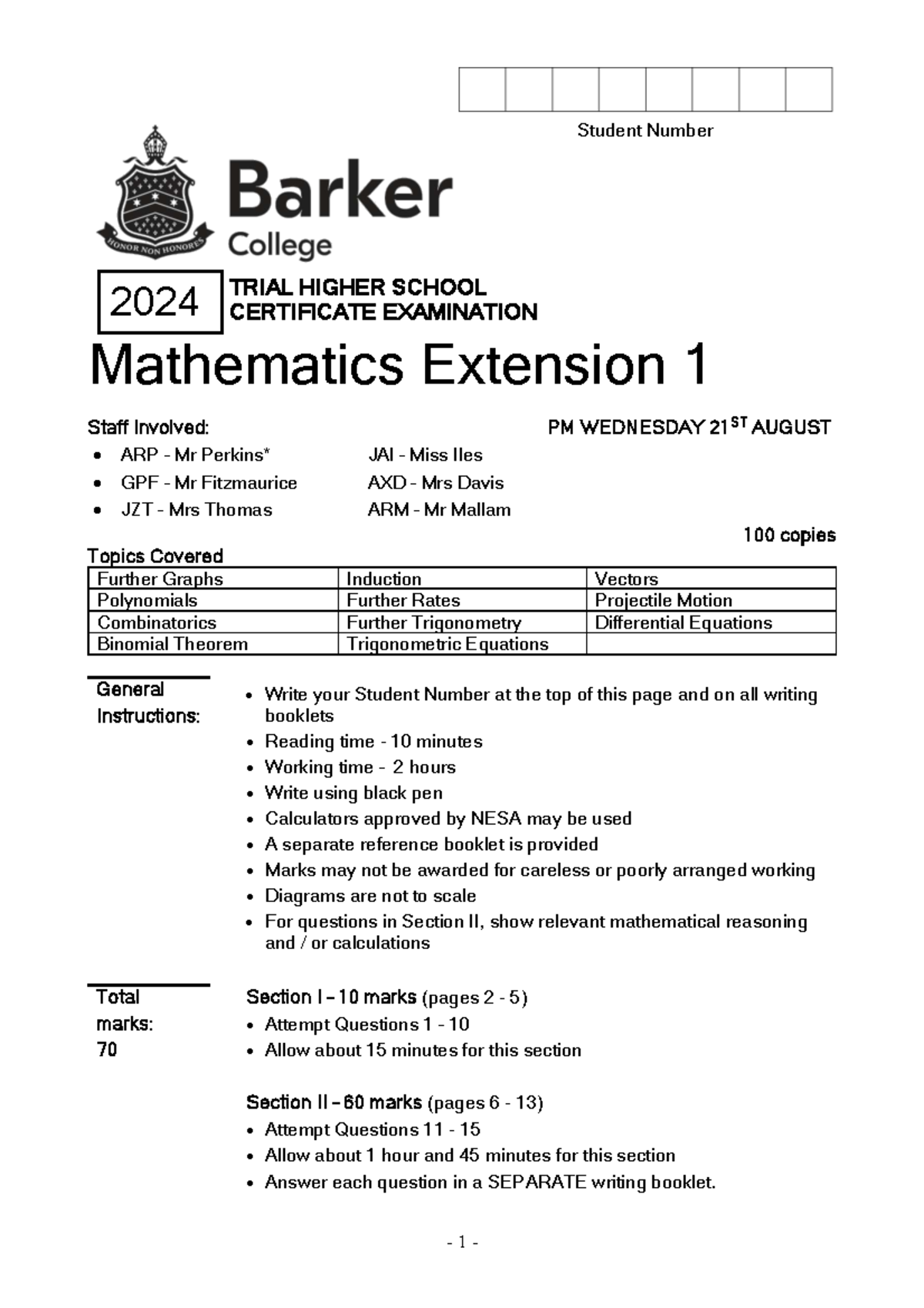 2024 HSC Mathematics Extension 1 Trial Exam Solutions - Studocu