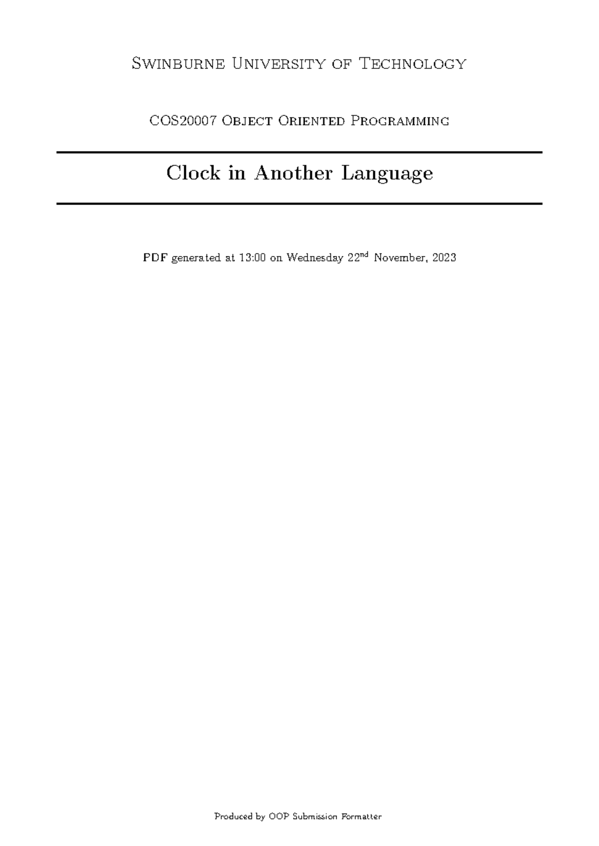 COS20007 - Clock in Another Language - OOP Code Submission - Studocu