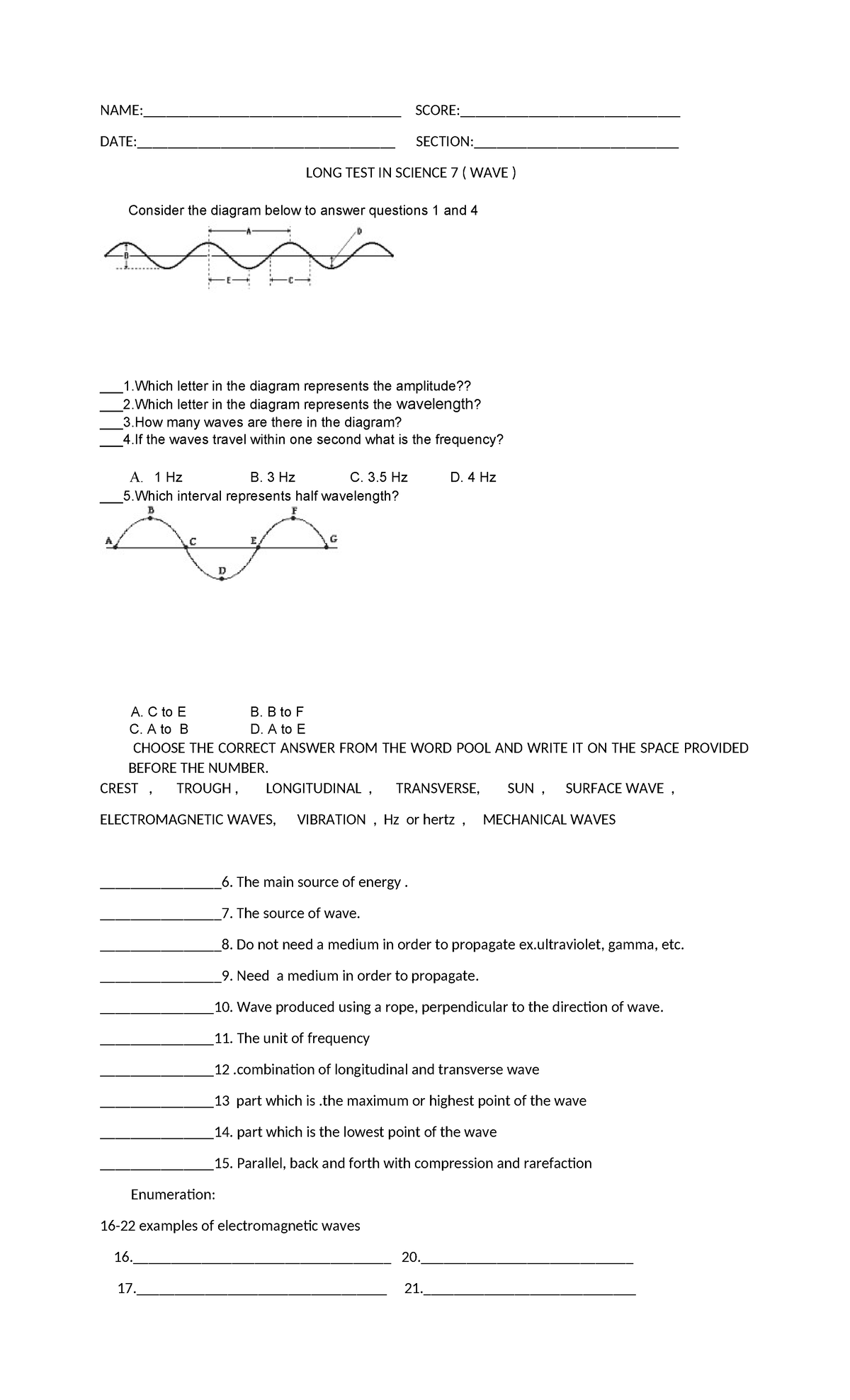 Long test wave - WAVE - NAME:__________________________________ SCORE