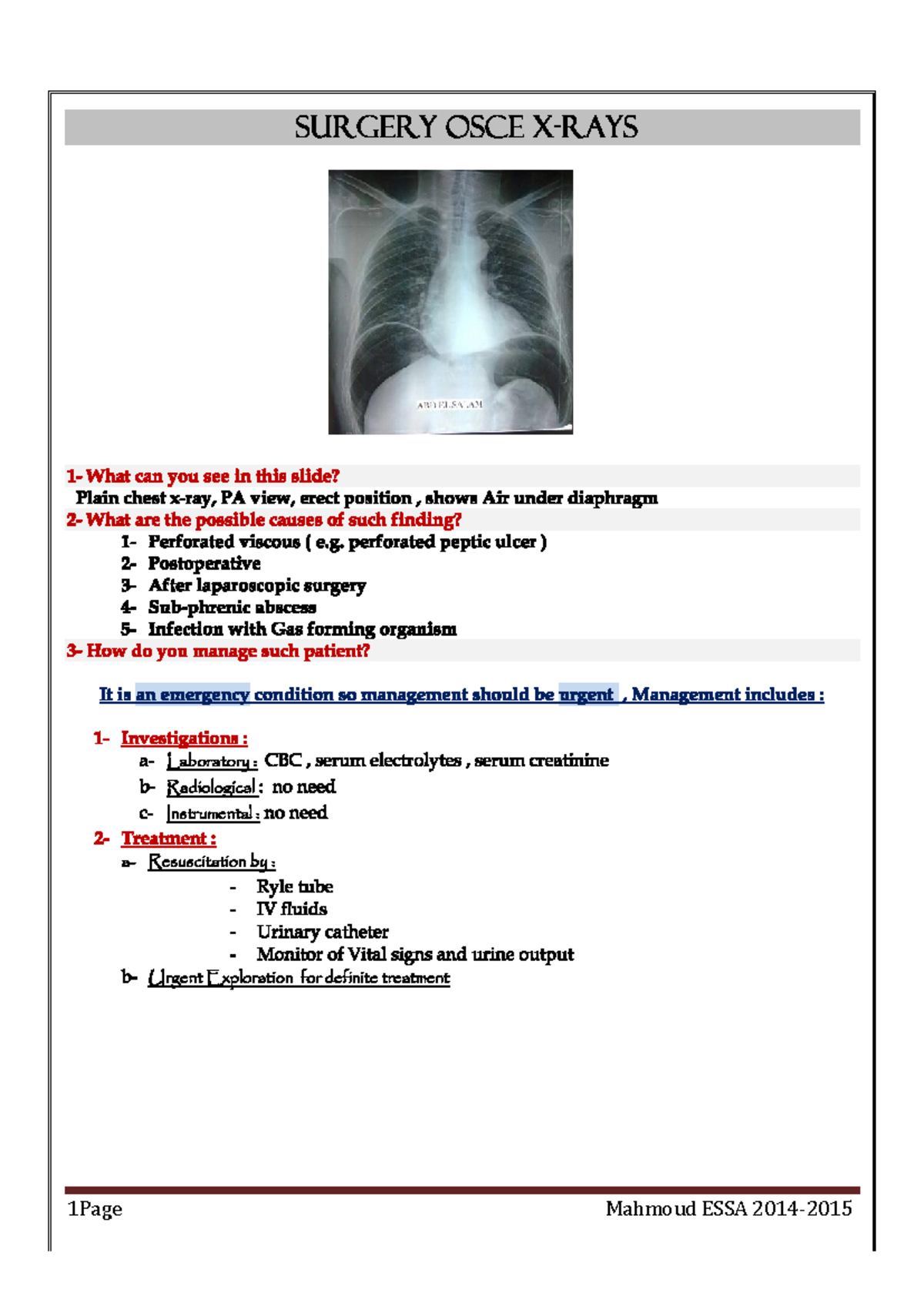 OSCE X.ray file with full comment - General surgery - Studocu