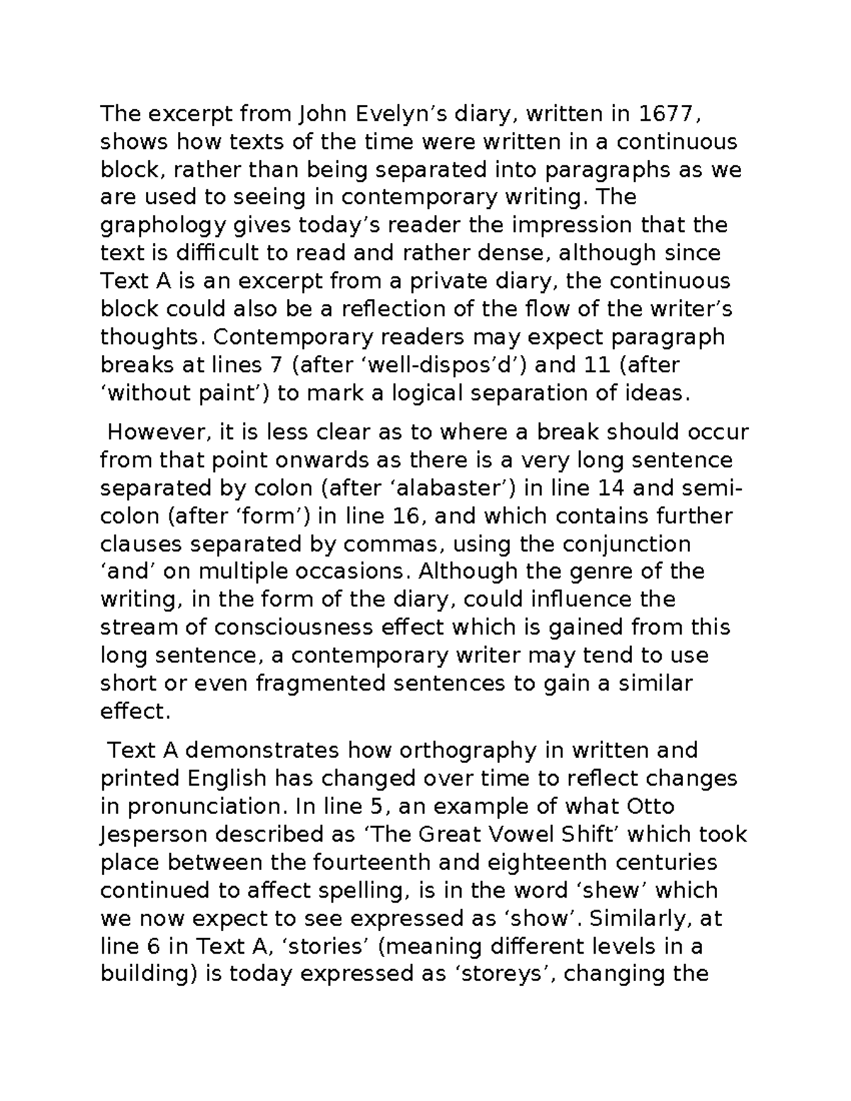LG Example - good - The excerpt from John Evelyn’s diary, written in ...