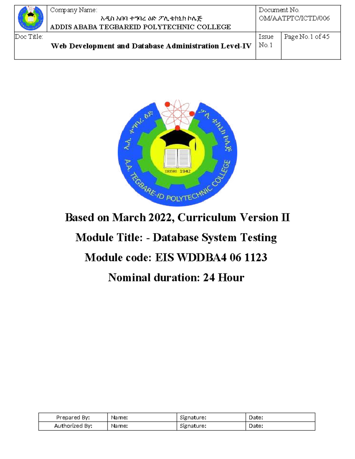 EIS WDDBA4 06 1123: Database System Testing Module Overview - Studocu