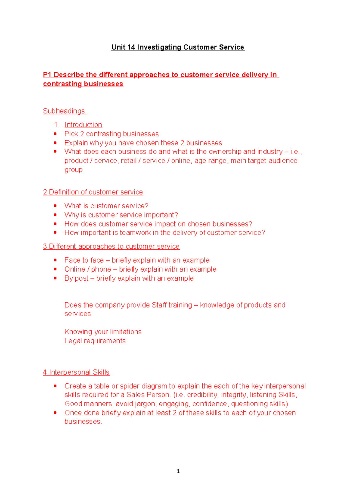 Unit 14 Assignment: Investigating Customer Service Approaches - Studocu