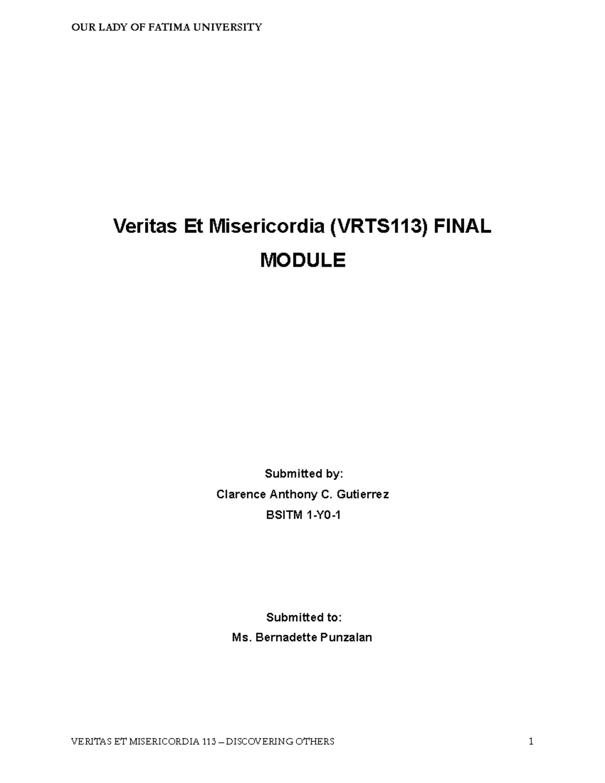 Veritas Et Misericordia VM113 Final Module: Discovering Leadership ...