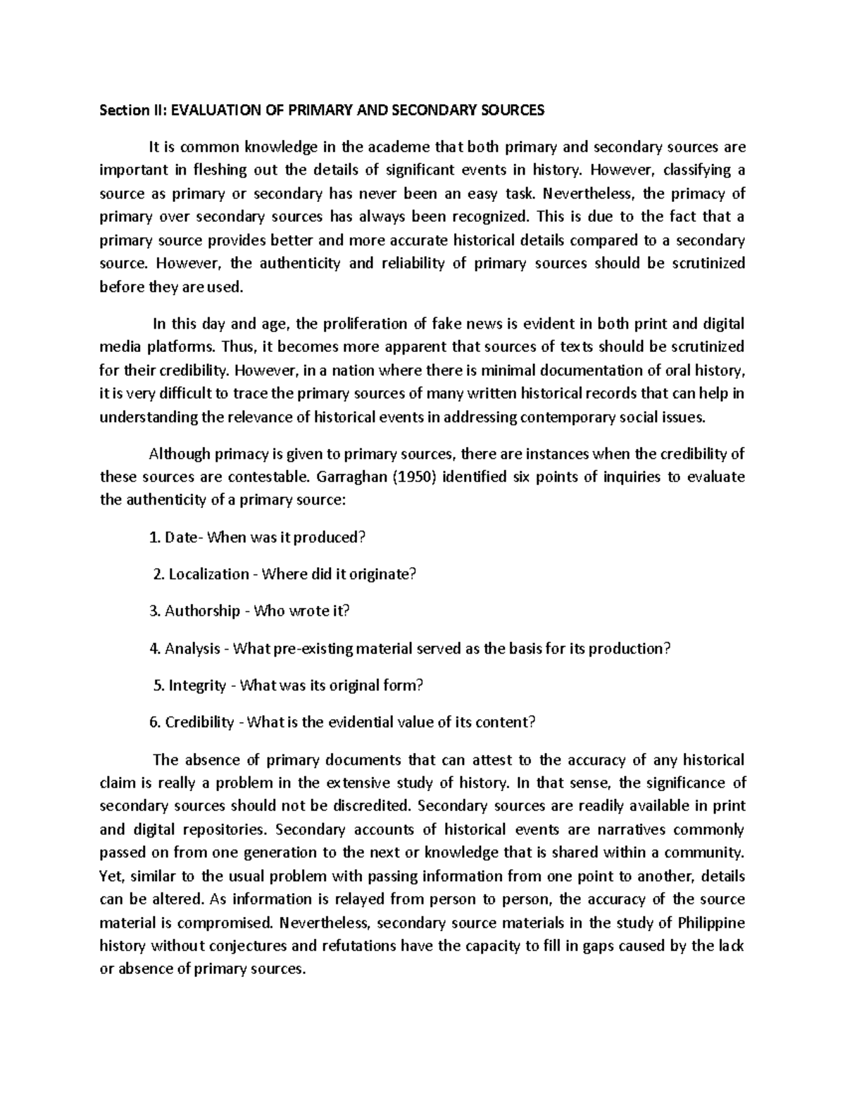 RIPH Evaluation of Primary vs. Secondary Sources in History - Studocu