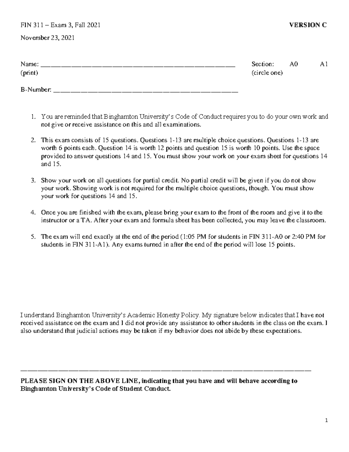 FIN 311 – Exam 3 Practice Test 2 – Fall 2021 Preparation - Studocu
