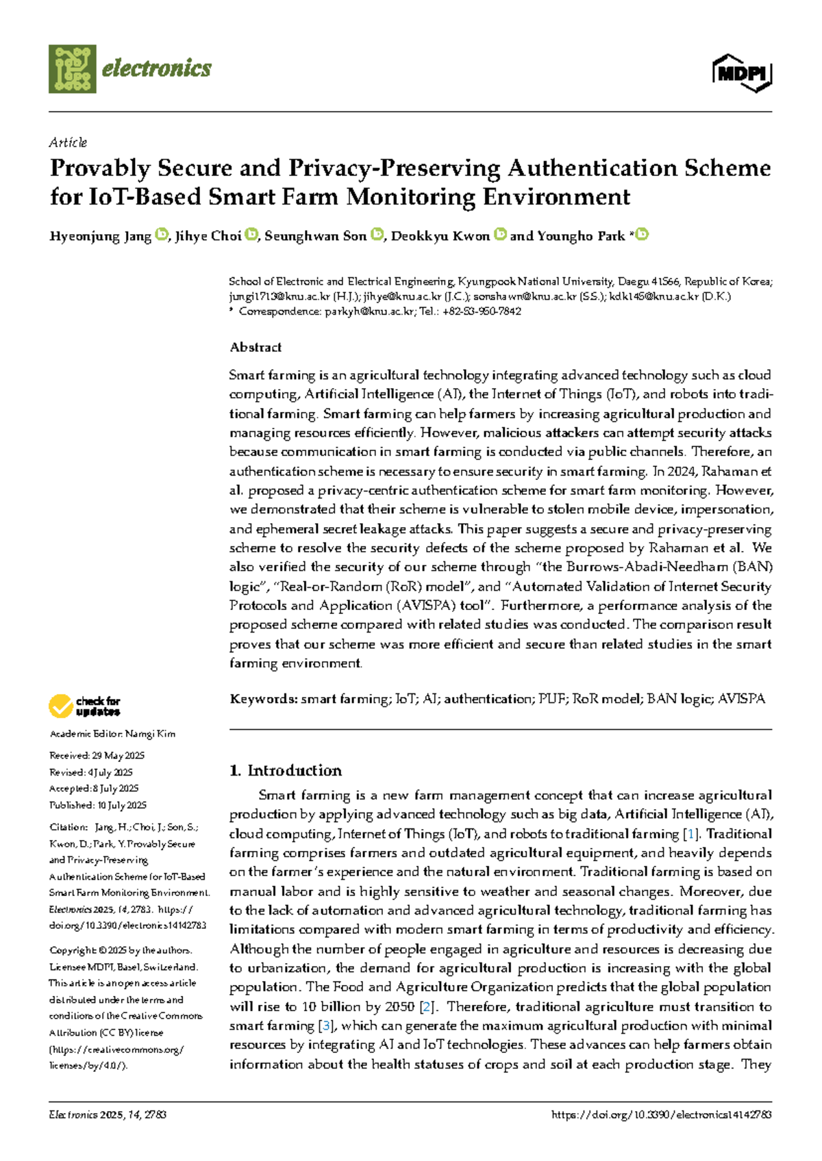 Provably Secure Authentication Scheme for Smart Farming (EE 2025) - Studocu