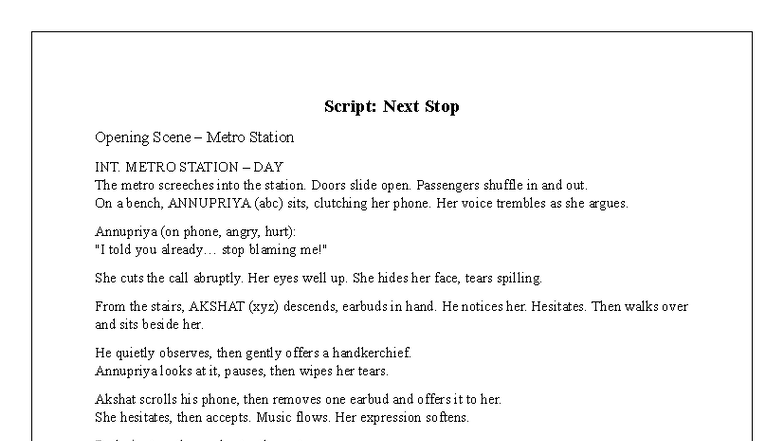 Script: Next Stop Friendship - Metro Station Scene INT. METRO STATION ...