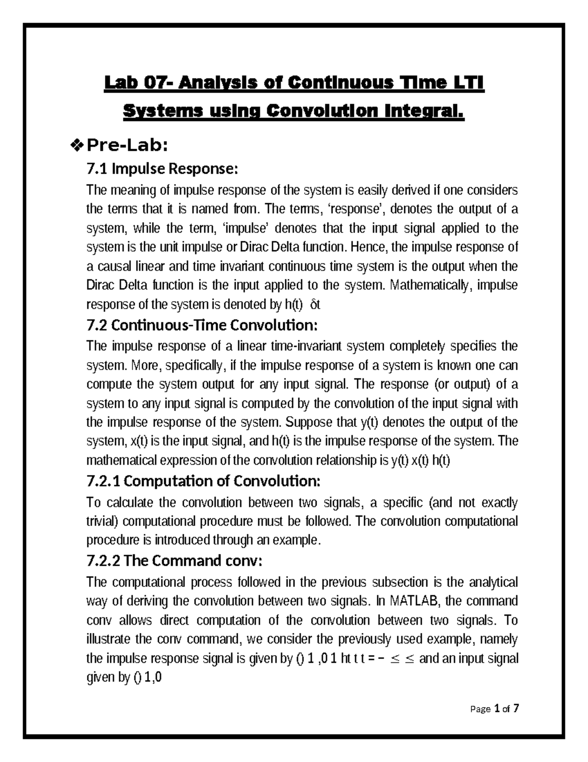 EEE-026 Signal and System Lab Report: Continuous Time LTI Systems ...