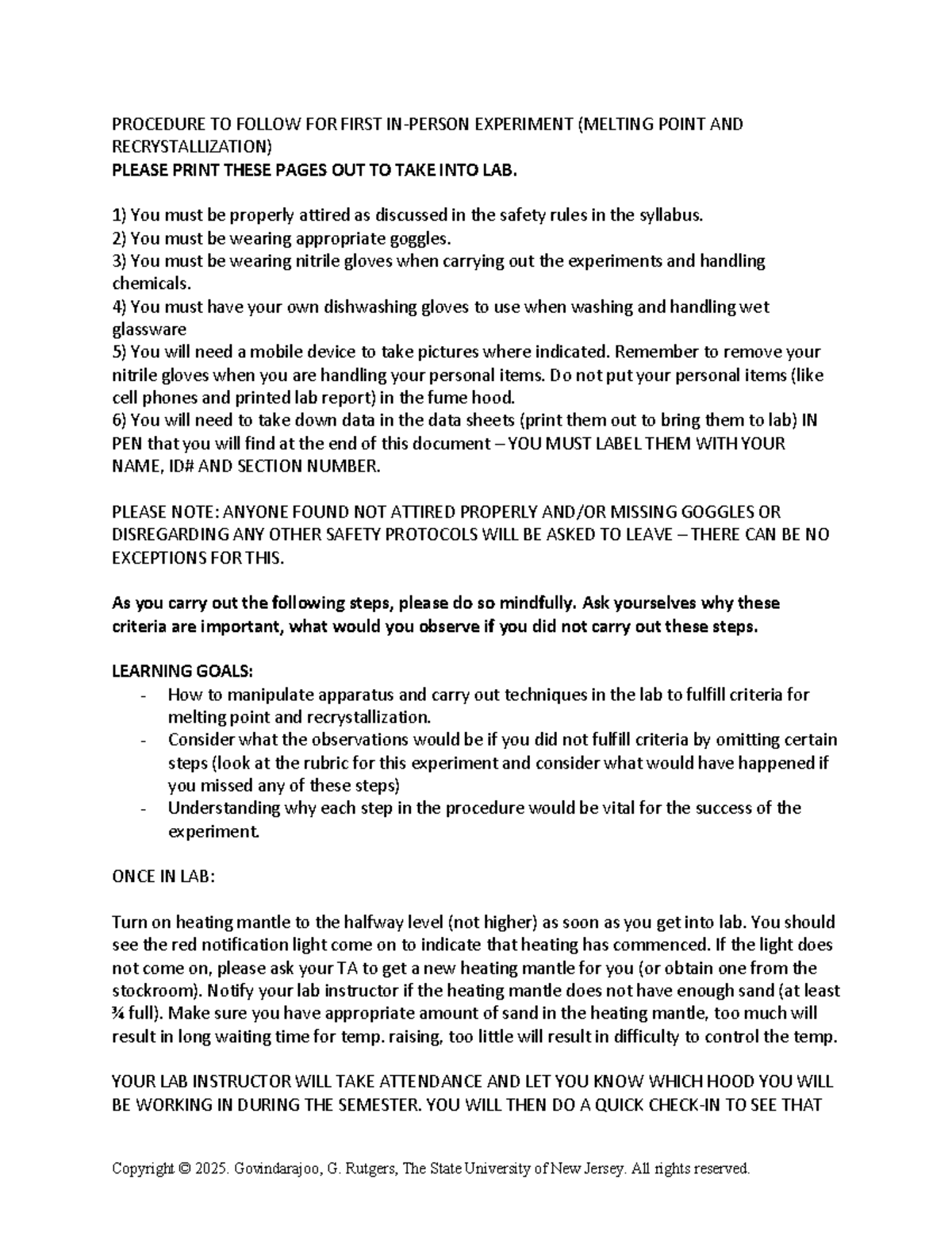 Procedure TO Follow FOR First IN-LAB Experiment - PROCEDURE TO FOLLOW ...