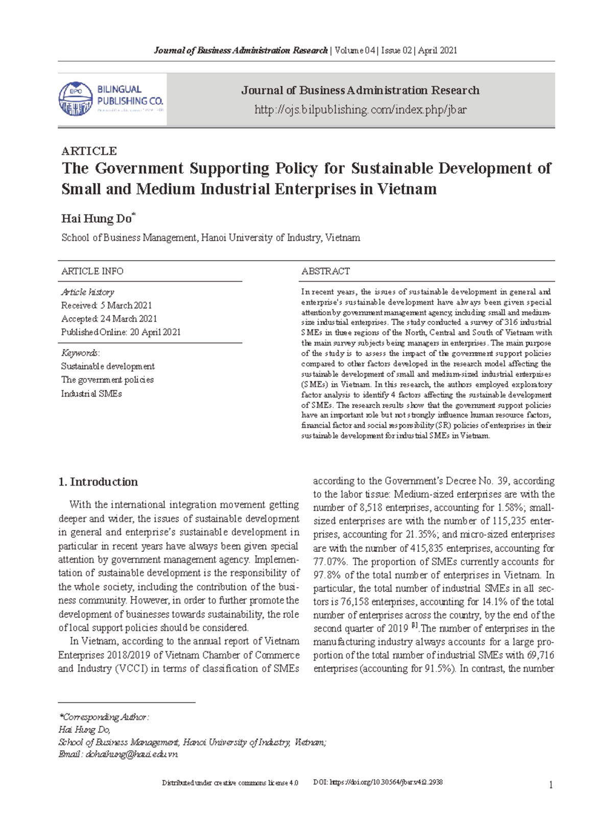 Government Support Policies for Sustainable Development of SMEs in ...