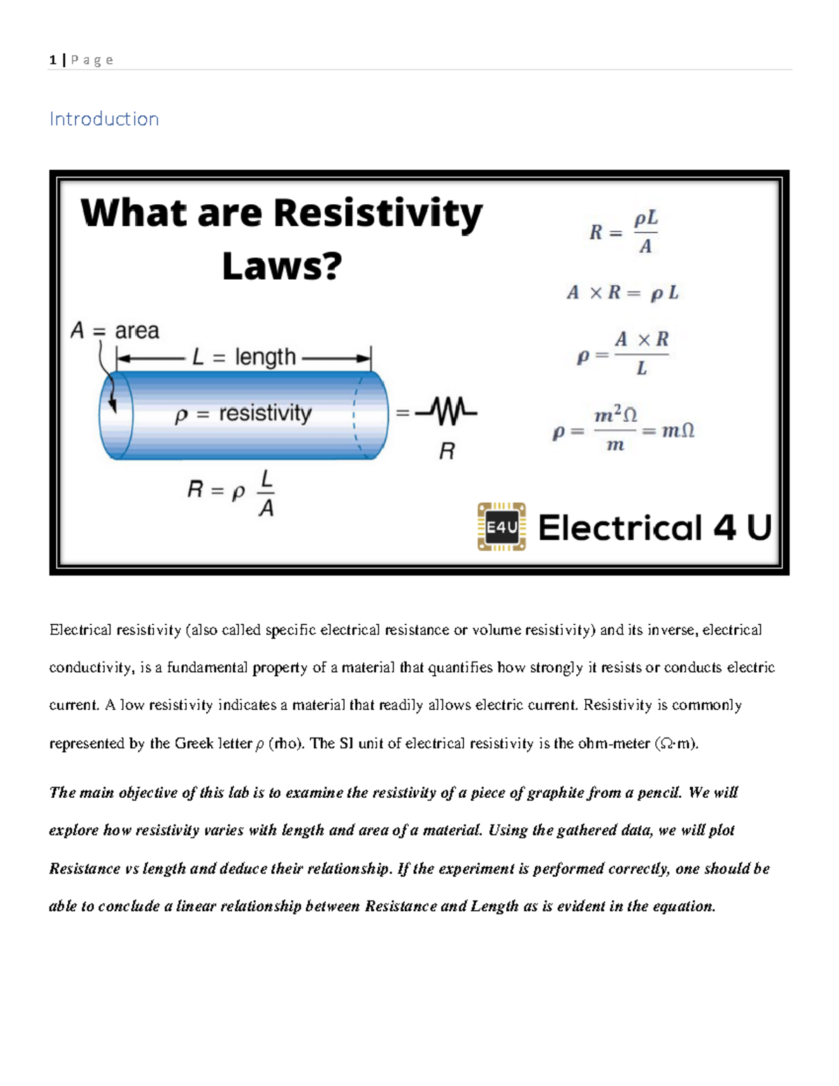 LAB Report 5: Investigating Electrical Resistivity of Graphite - Studocu