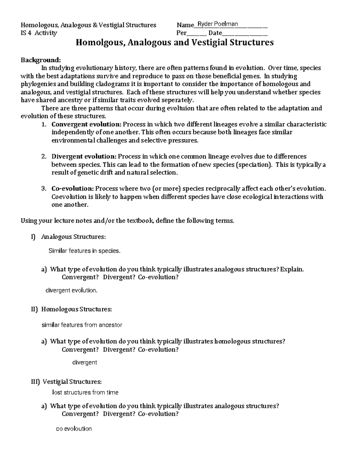 Homologous Structures Convergent Or Divergent