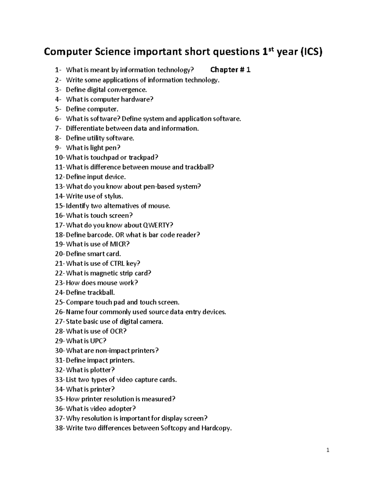 402077998 1st Year Important Questions on Information Technology - Studocu