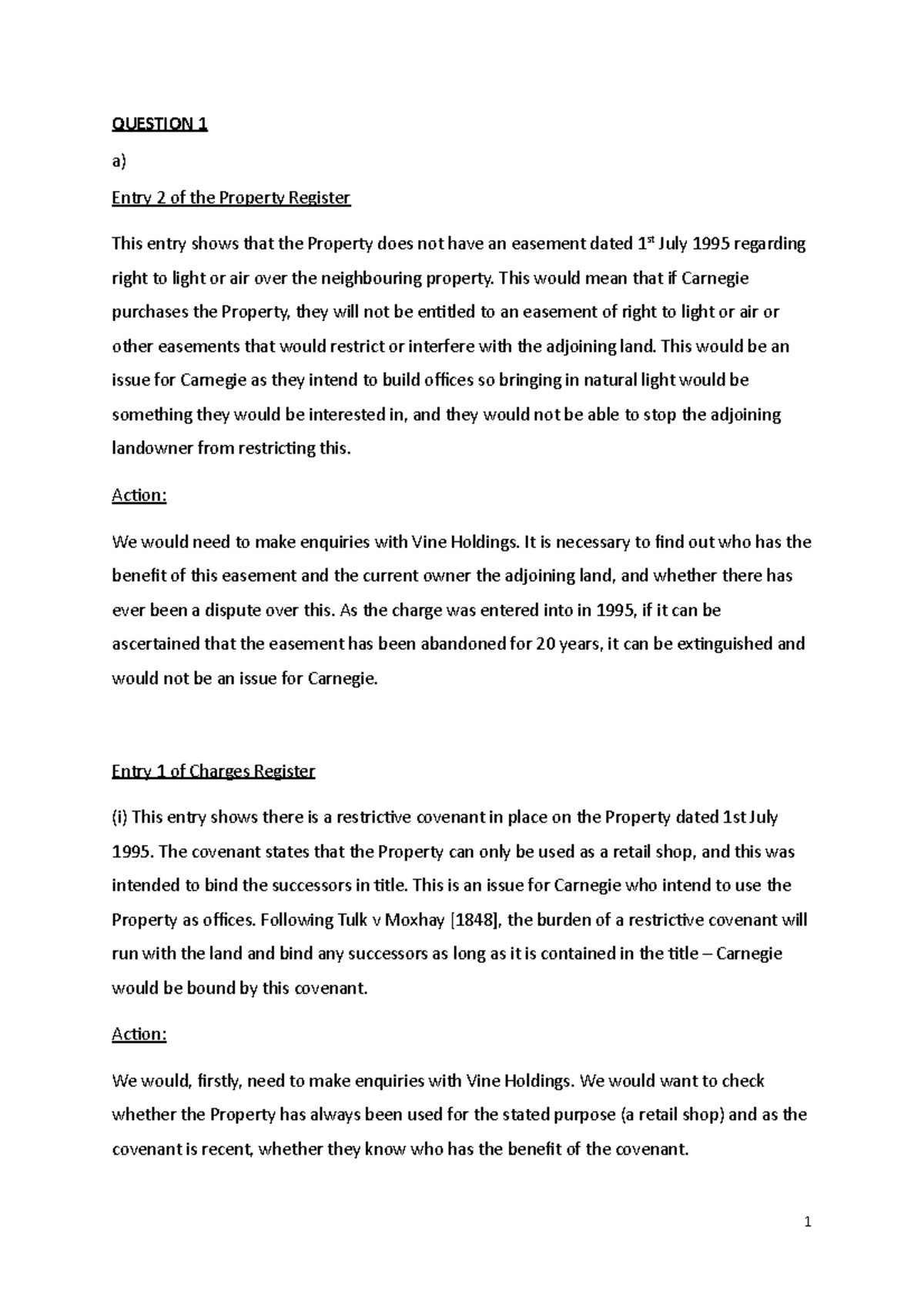 Real Estate Mock paper Answers - QUESTION 1 a) Entry 2 of the Property ...