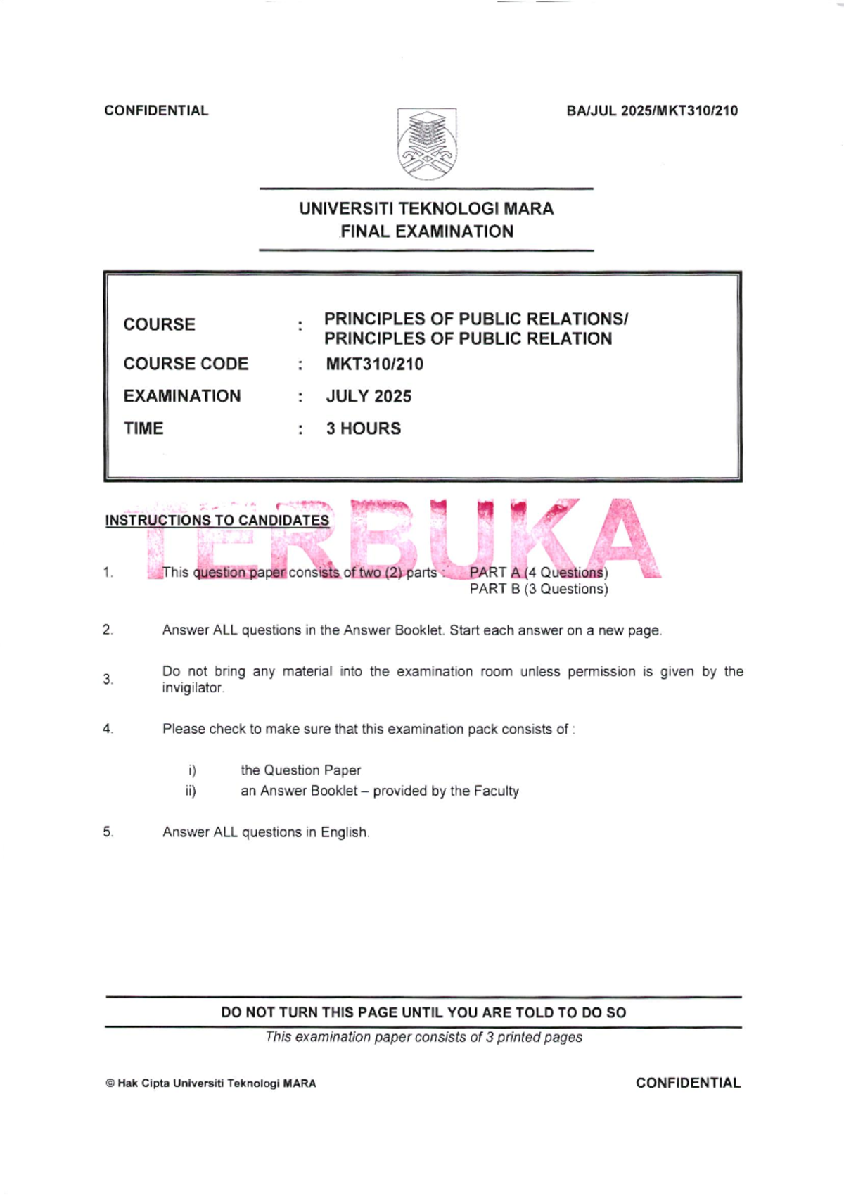 MKT310 - Final Exam Principles of Public Relations July 2025 - Studocu