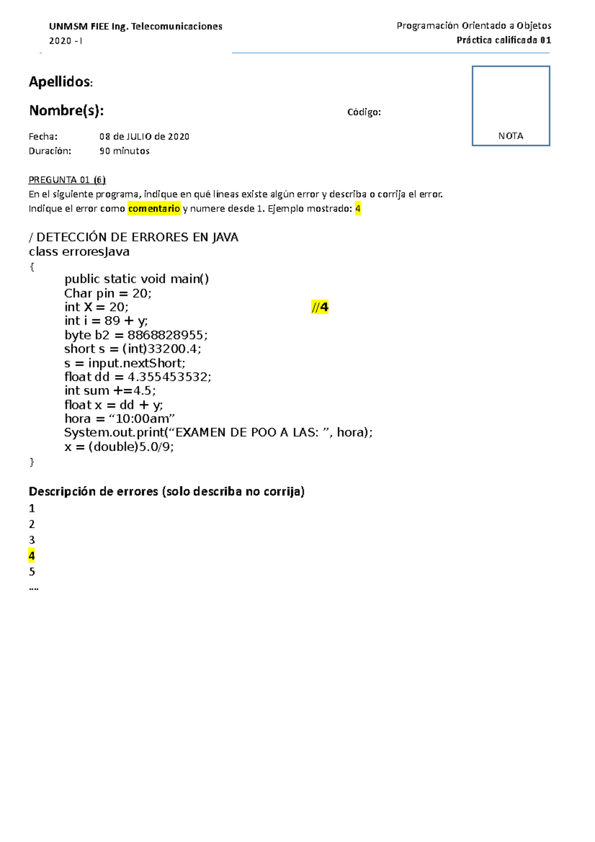 POO - 2020 I - PC 01 G1 - ejercicios de programacion orientada a ...