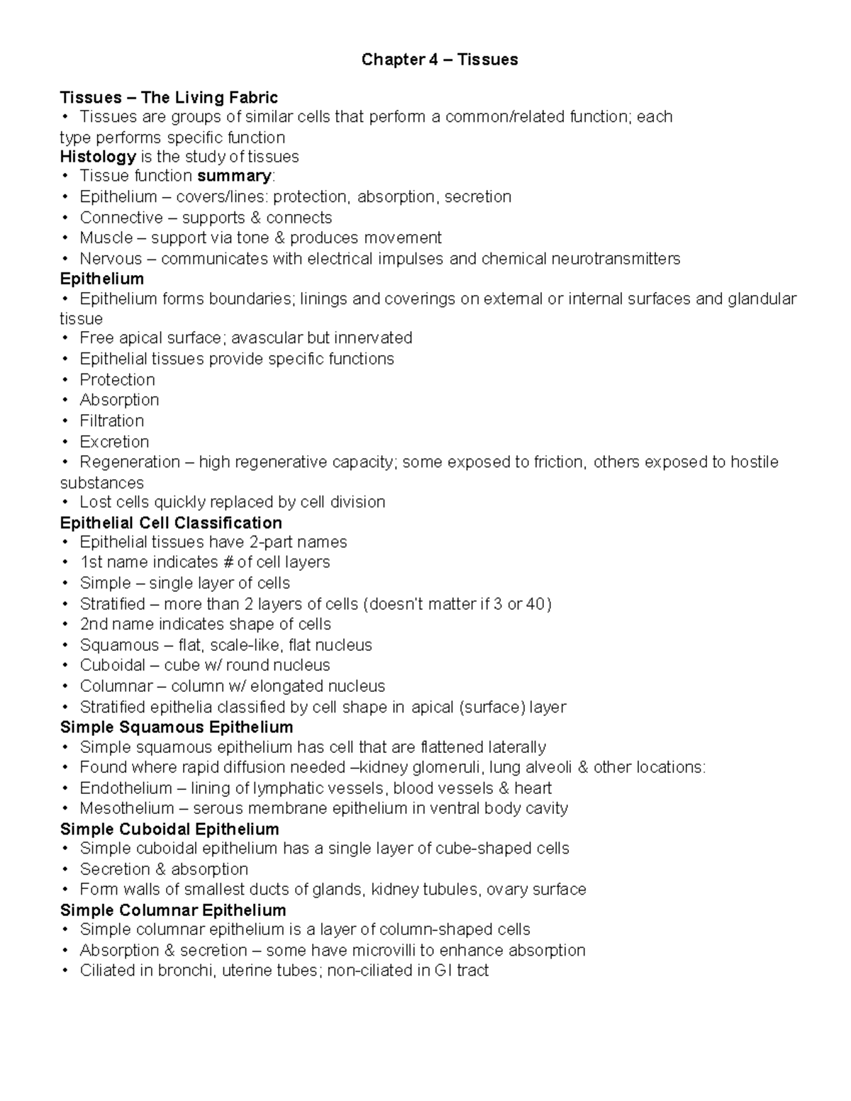Chapter 4 - Tissues: The Living Fabric - Lecture Notes - Studocu