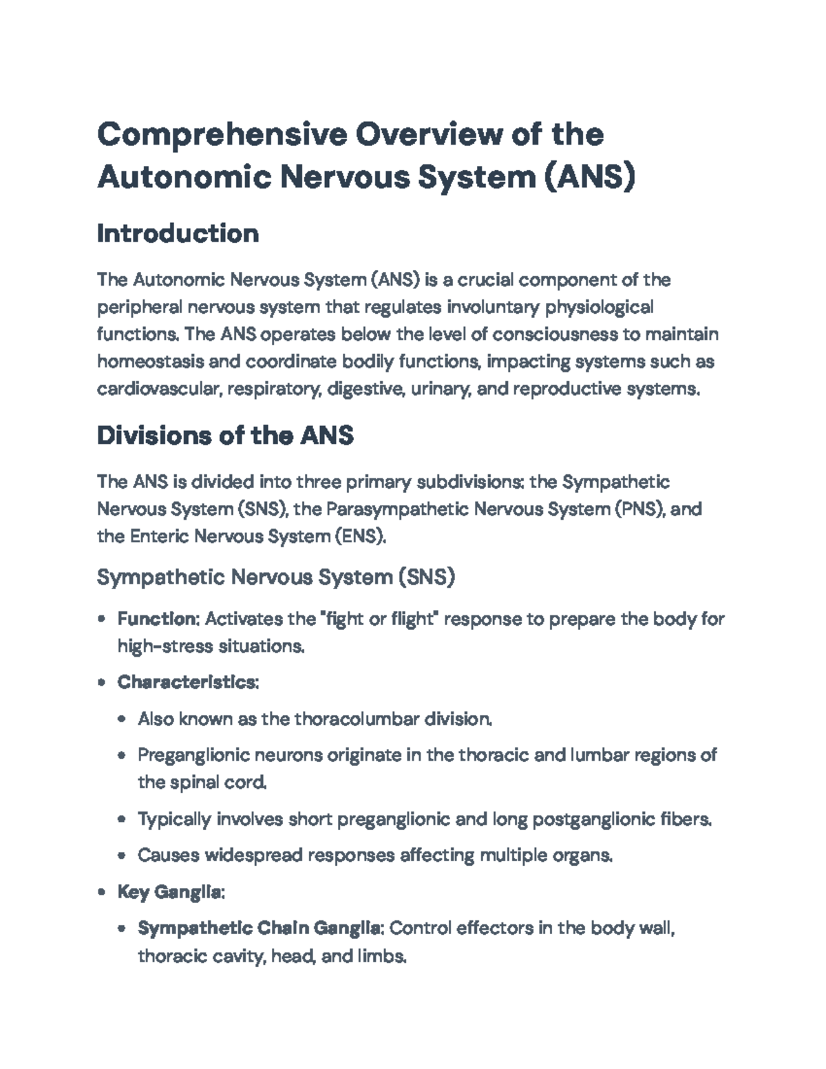 Comprehensive Overview of the Autonomic Nervous System (ANS) - Final ...