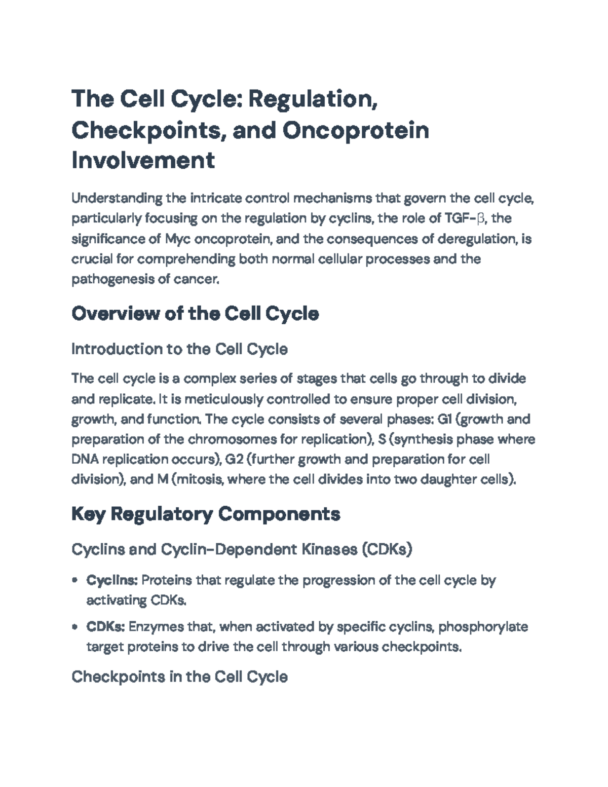 Cell Cycle Regulation and Oncoprotein Involvement in Cancer - The Cell ...