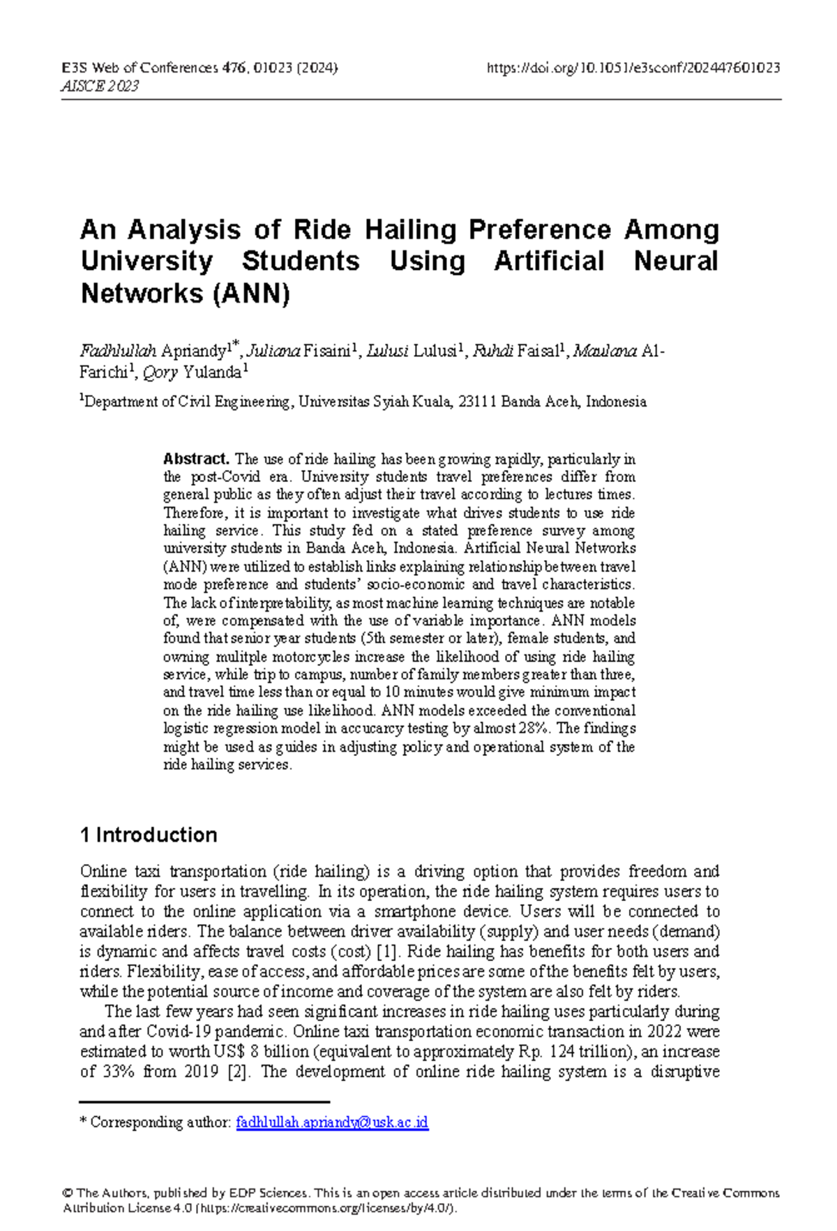 An Analysis of Ride Hailing Preference Among Unive - An Analysis of ...