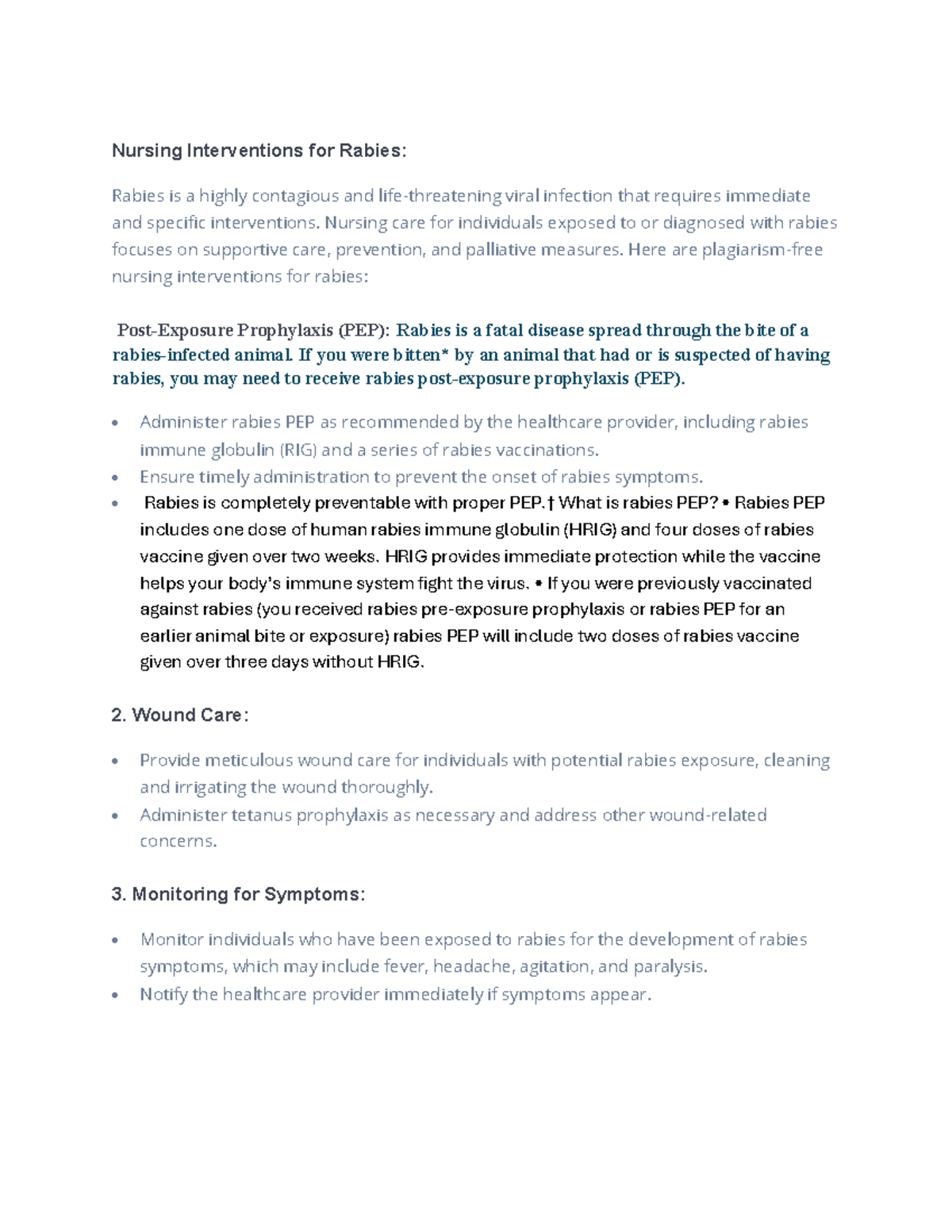 Nursing Interventions for Rabies: TERM 2 Project on Care Strategies ...