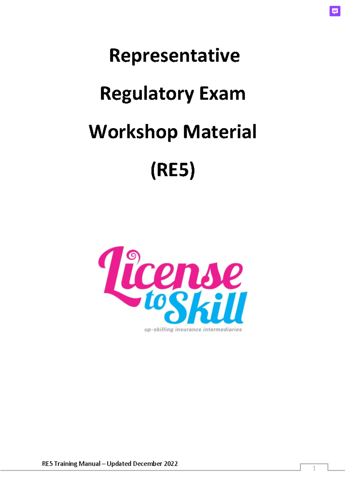 RE5 Training Manual: Representative Regulatory Exam Workshop Material ...