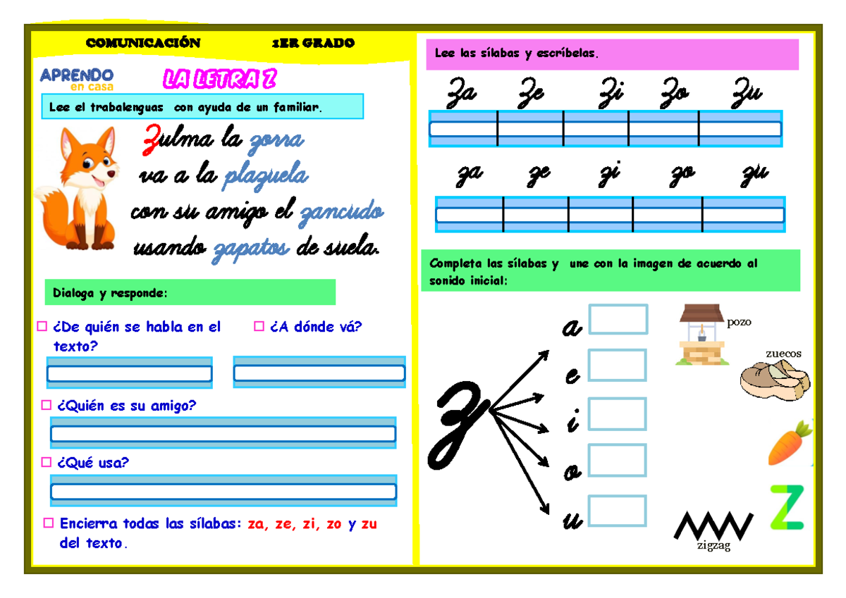 Hojas De Trabajo Con Los Sonidos De La S Y La Z LANGUAGE ARTS