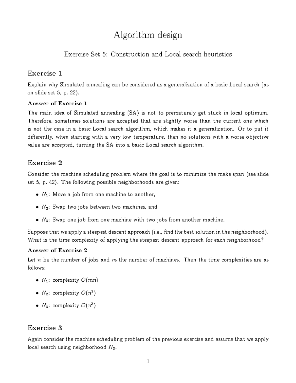 Algorithm Design: Exercise Set 5 on Local Search Heuristics - Studeersnel