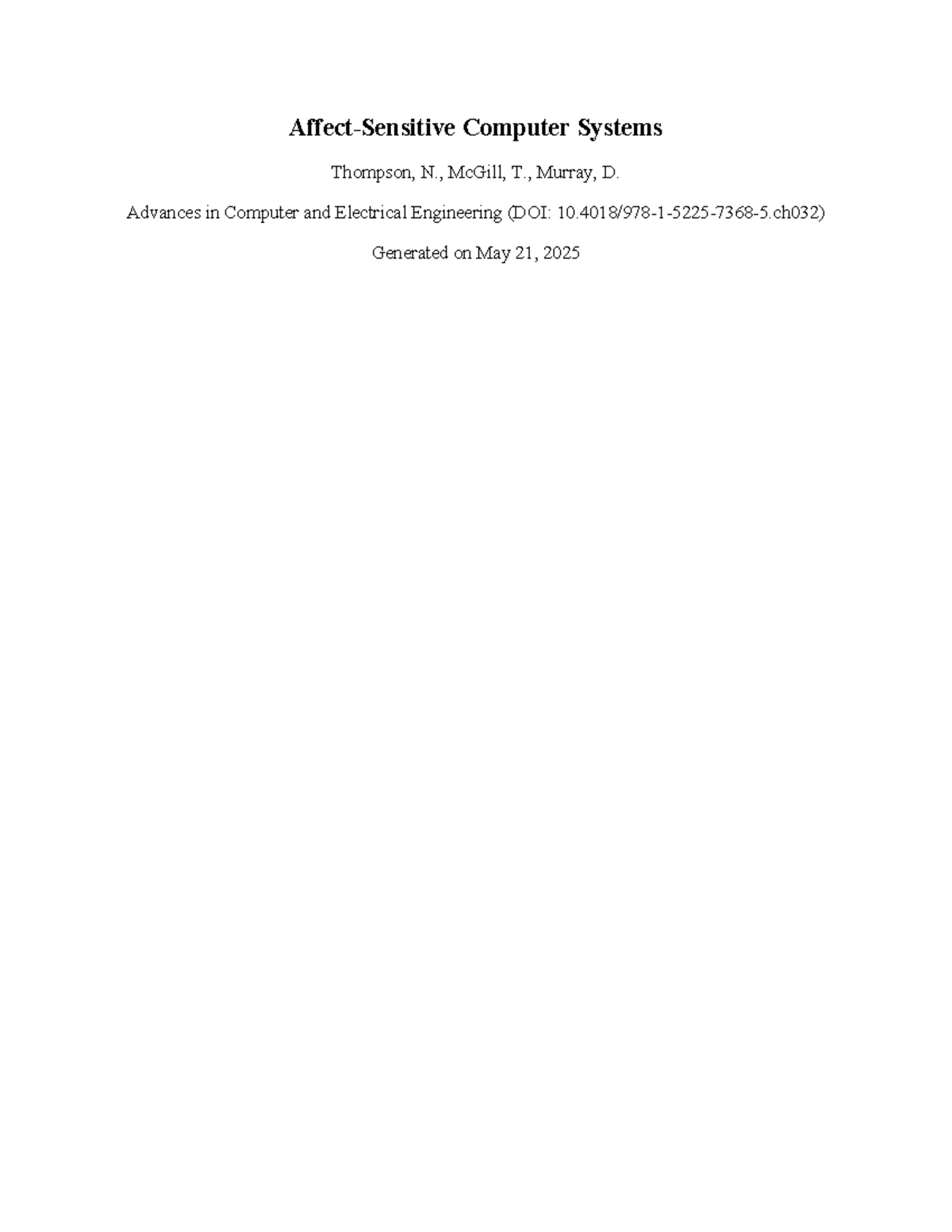 Advances in Affect-Sensitive Computer Systems - Comp Sys Study - Studocu