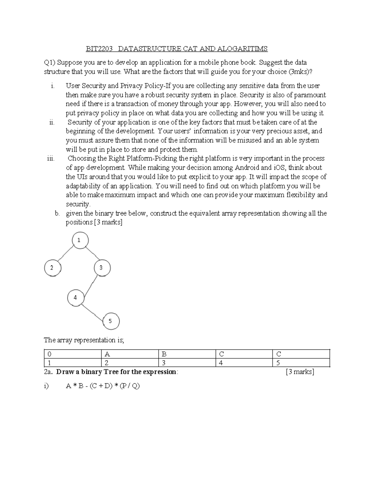BIT2203 Data Structures & Algorithms: CAT Notes and Concepts - Studocu