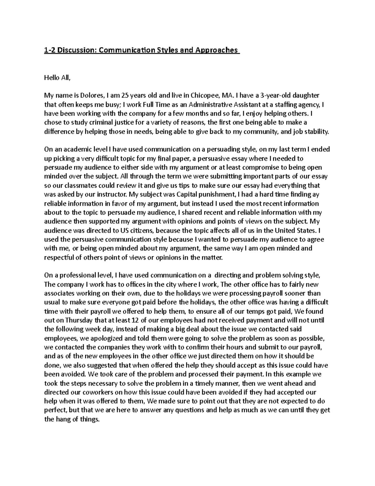 CJ 140 - Discussion Board: Exploring Personal & Professional ...