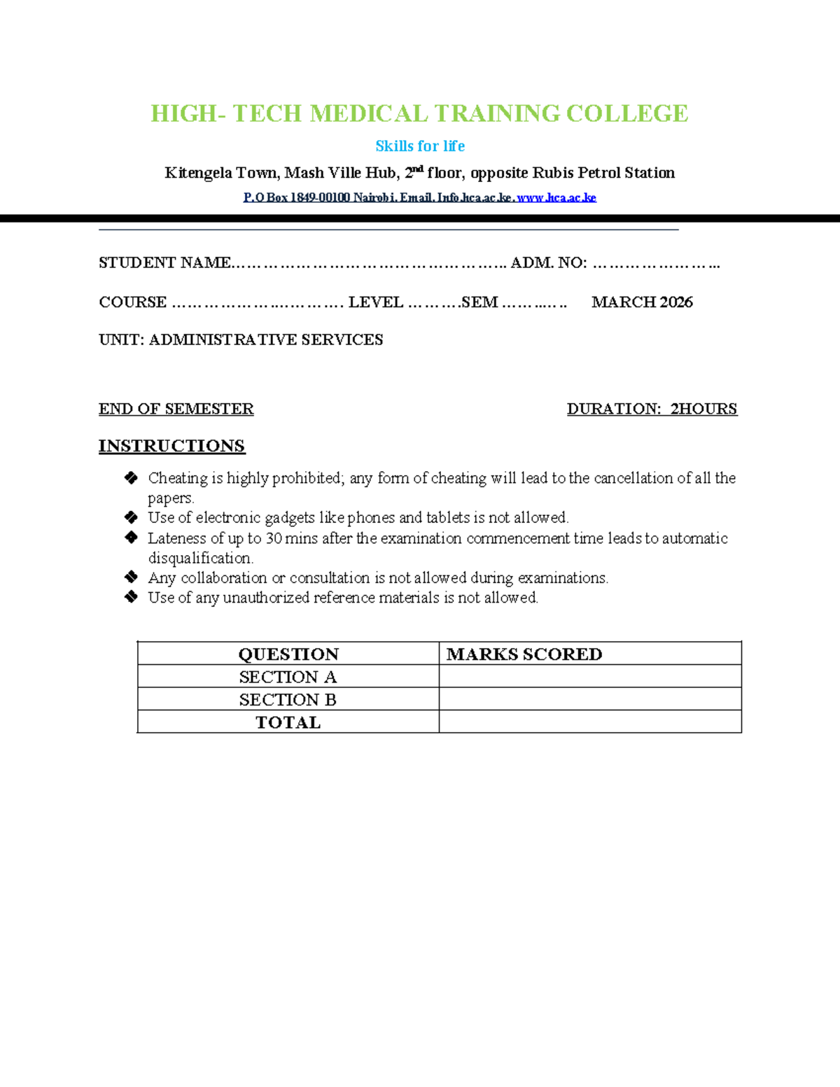 Administrative Services End of Semester Exam - March 2026 - Studocu