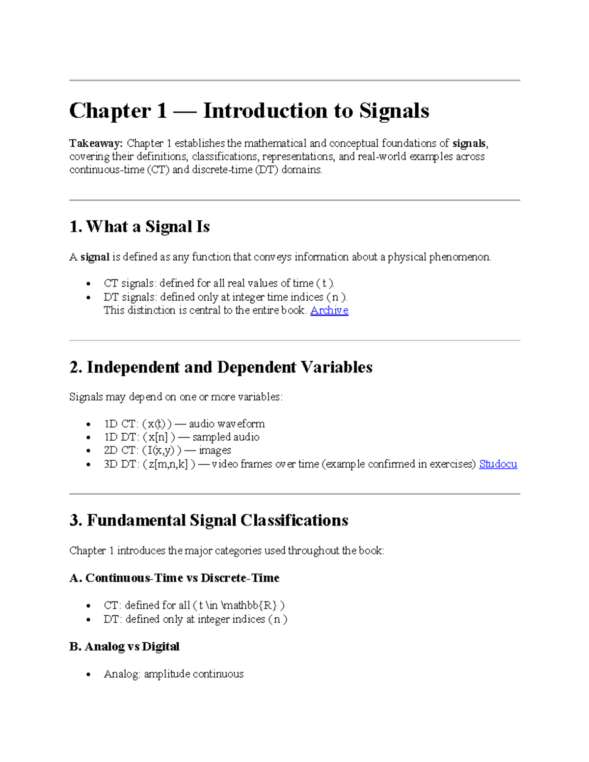 Chapter 1-2: Foundations of Signals in CT and DT Domains - Studocu