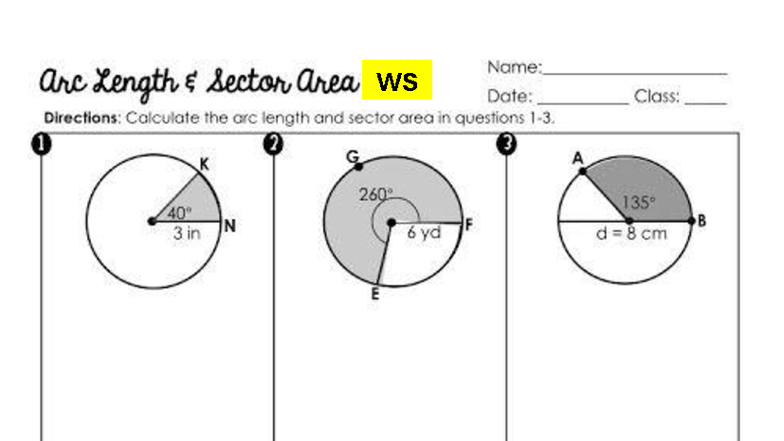 WS1-3rd Qtr-Arc Length & Sector Area Worksheet - Studocu