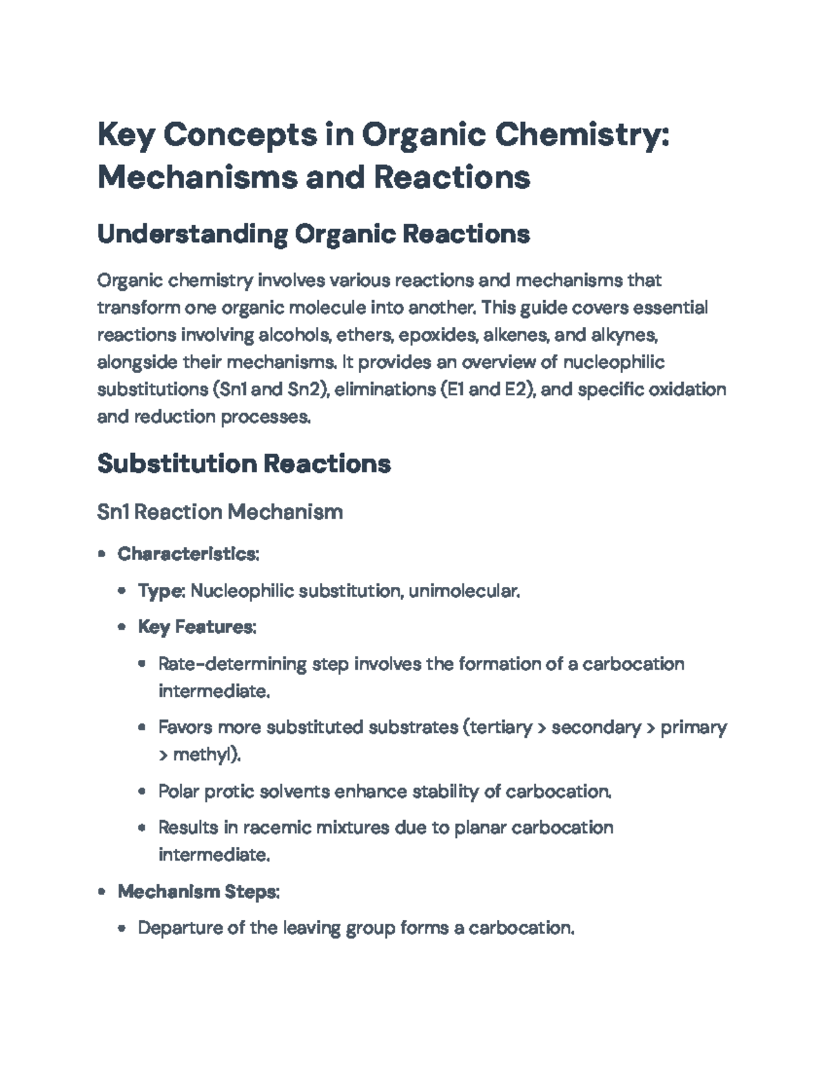 Key Concepts in Organic Chemistry: Mechanisms and Reactions Overview ...