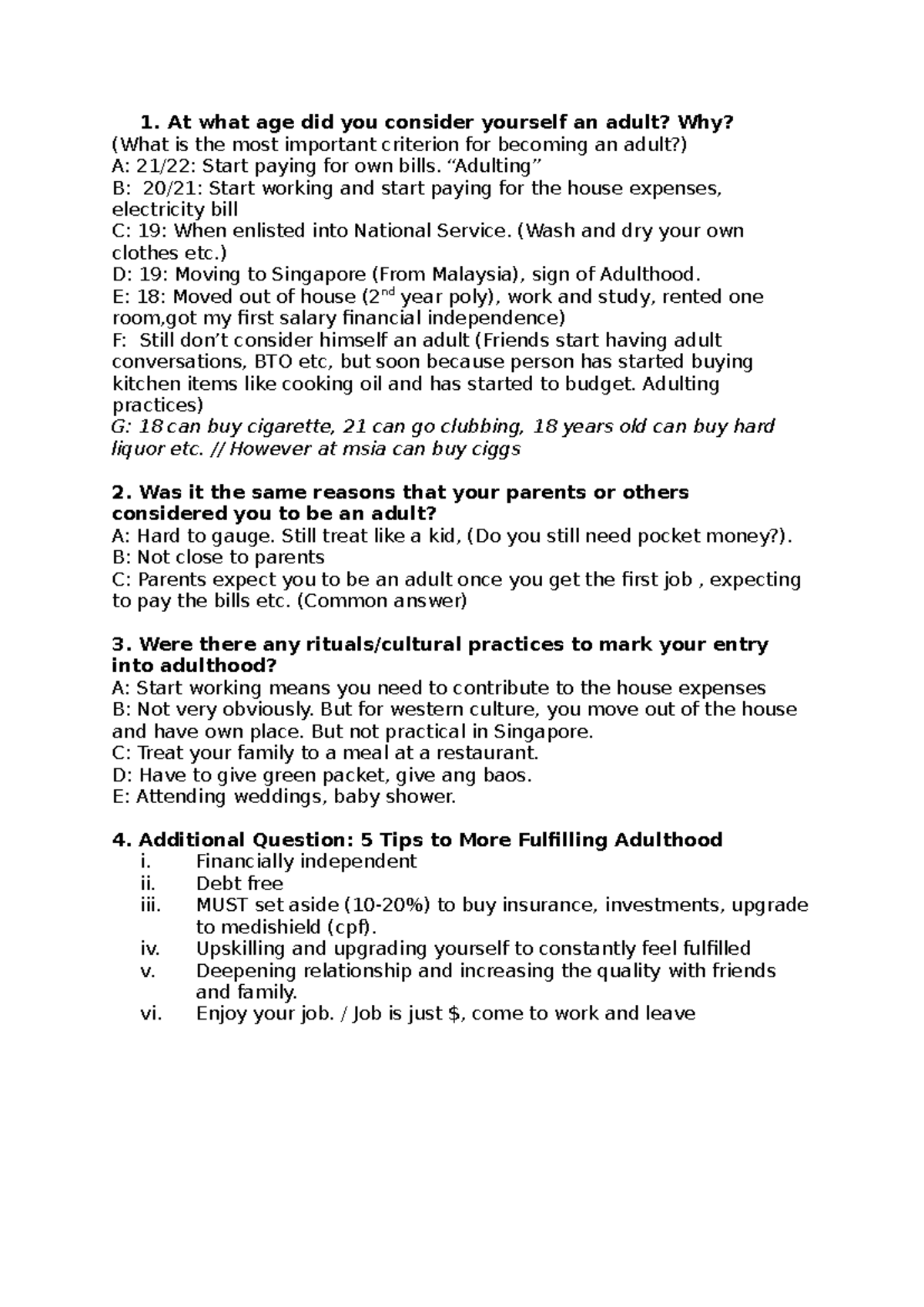 Group 3 - discussion notes example - At what age did you consider ...