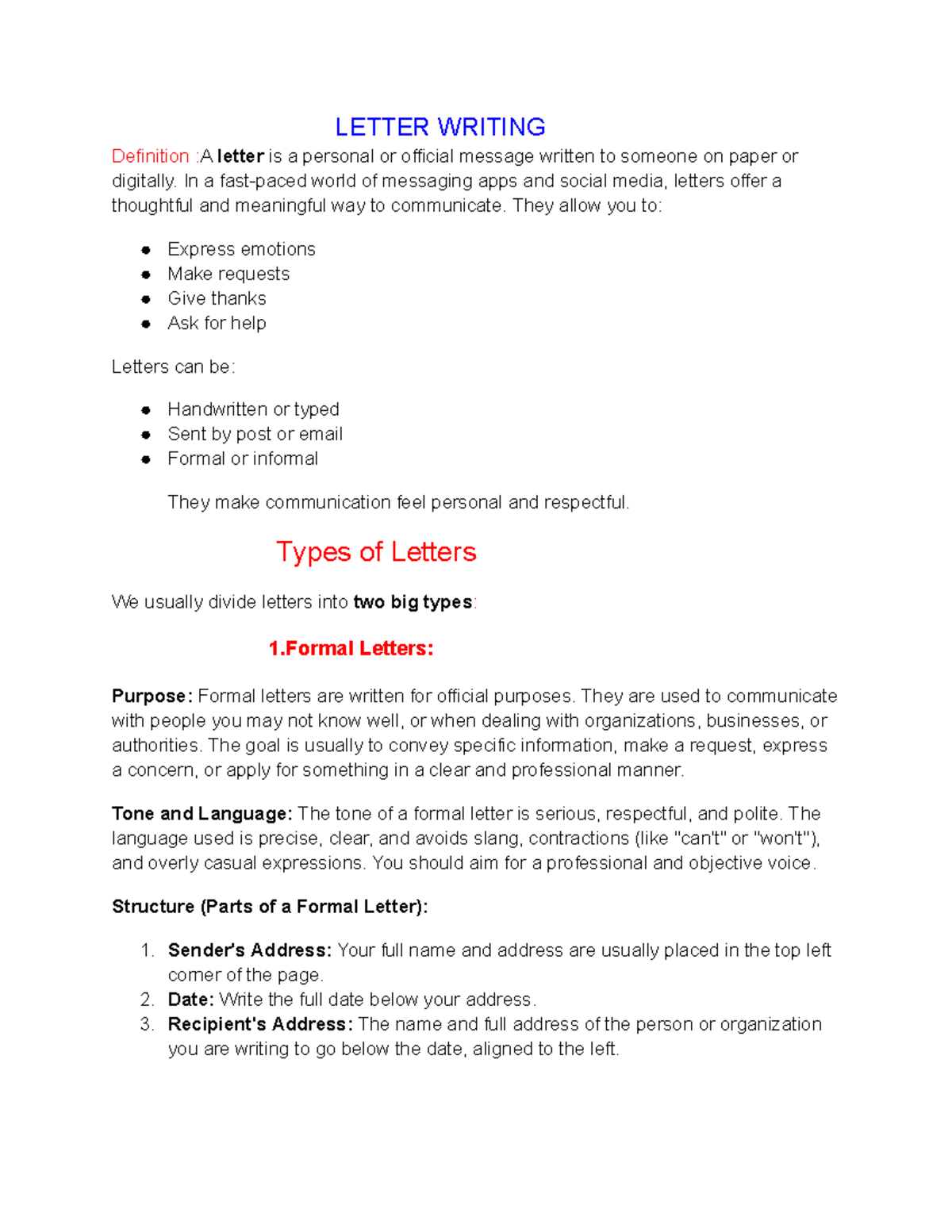 Letter Writing: Understanding Formal and Informal Letters - Studocu, image size:1200x1553