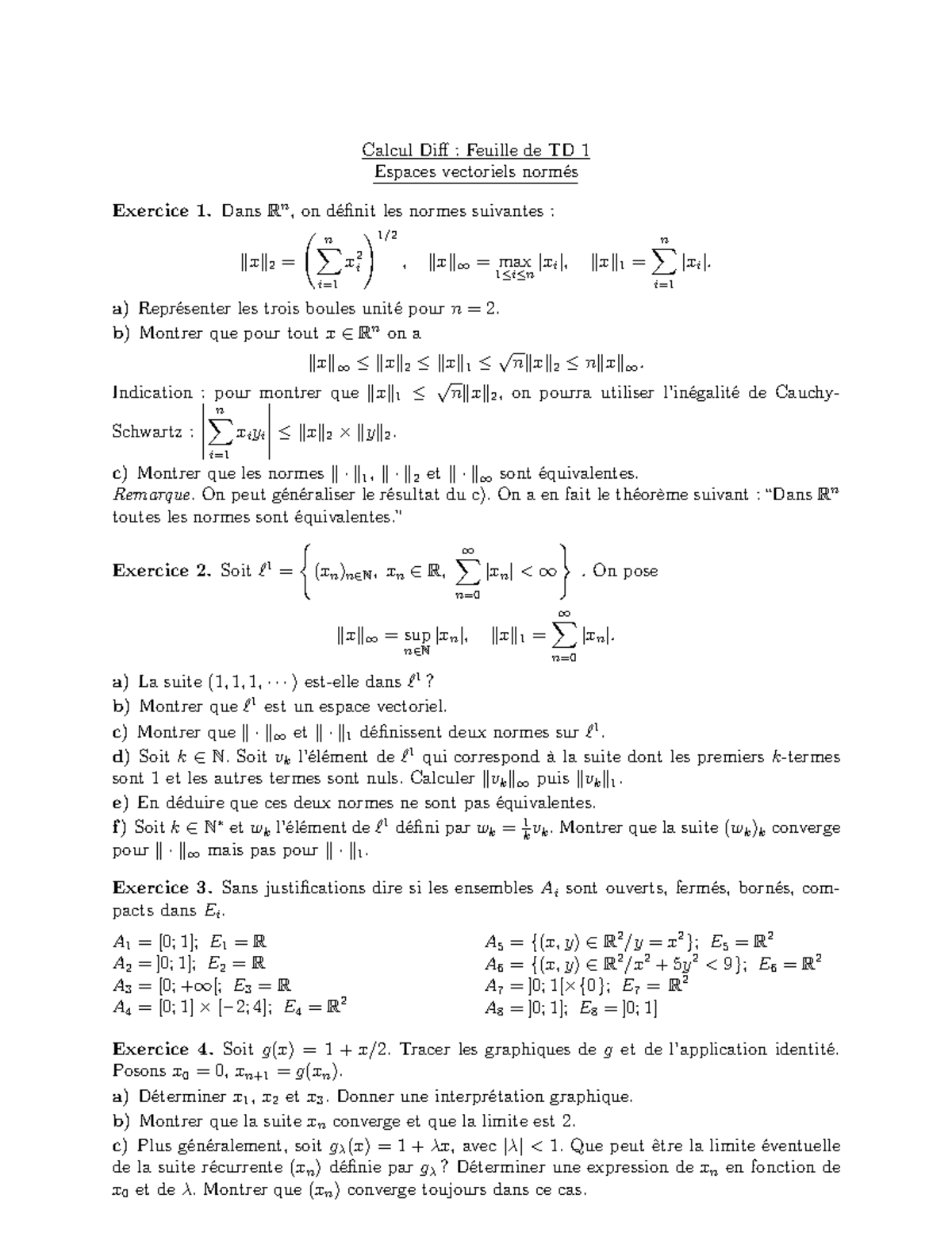 Calcul Diff TD 1 - TD sur Espaces Vectoriels Normés et ...