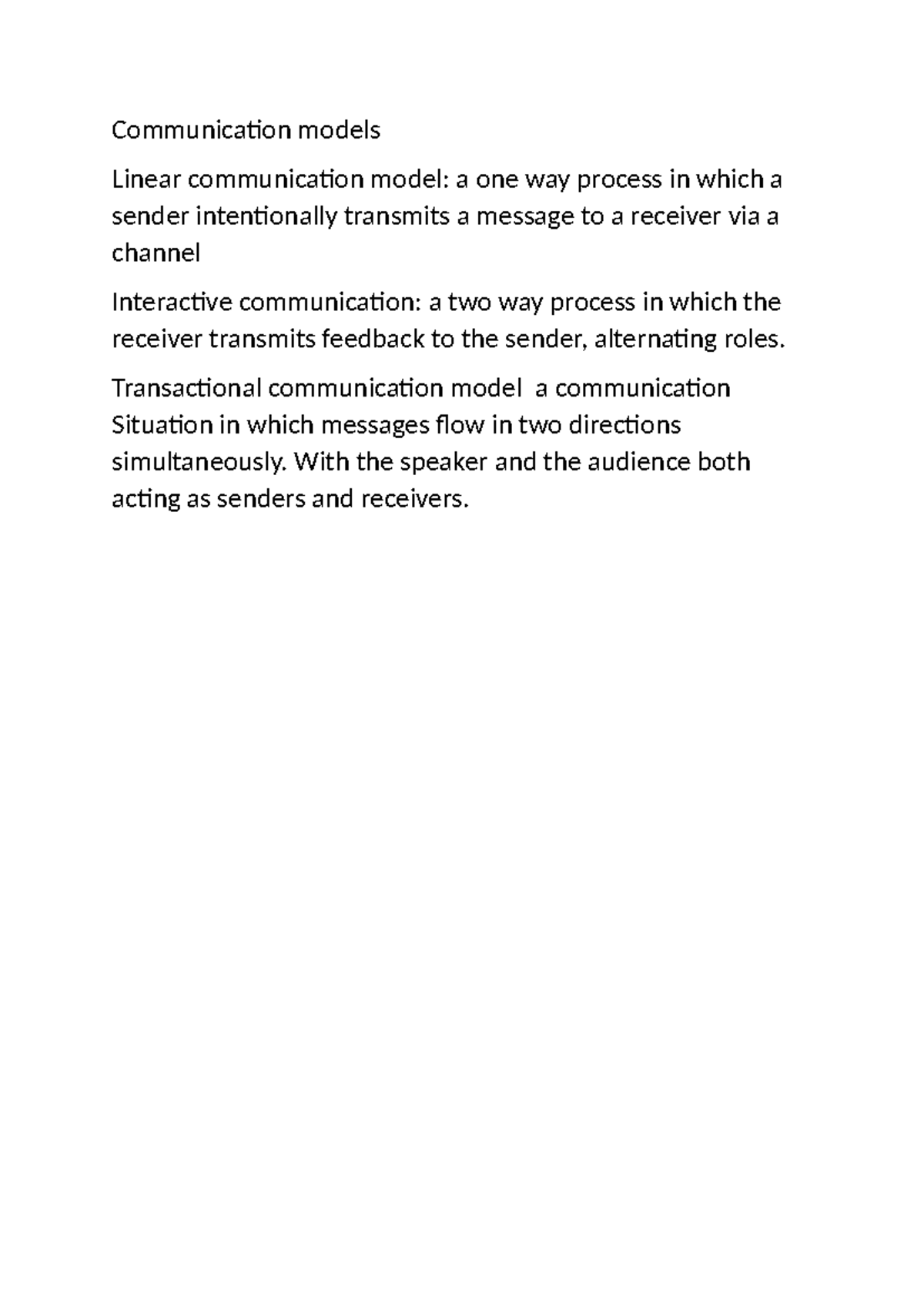 Communication models - Communication models Linear communication model ...