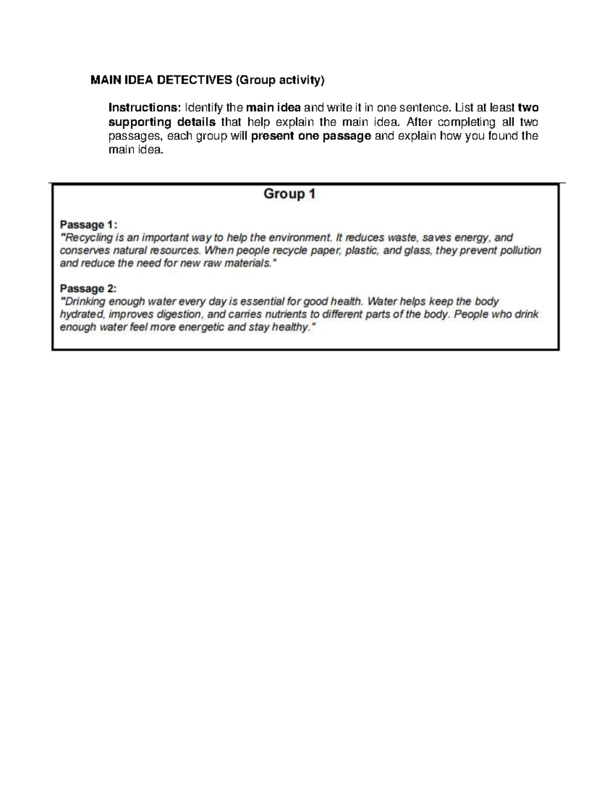 MAIN IDEA Detectives - Identifying Key Concepts and Support - Studocu