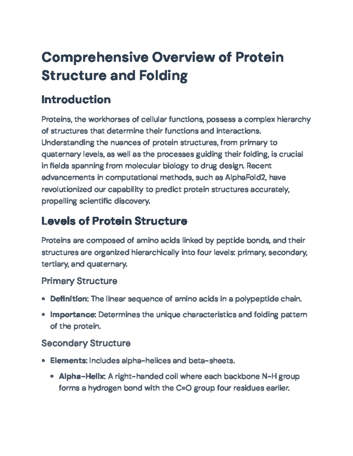 Protein Structure and Folding: Comprehensive Overview for Biology 101 ...